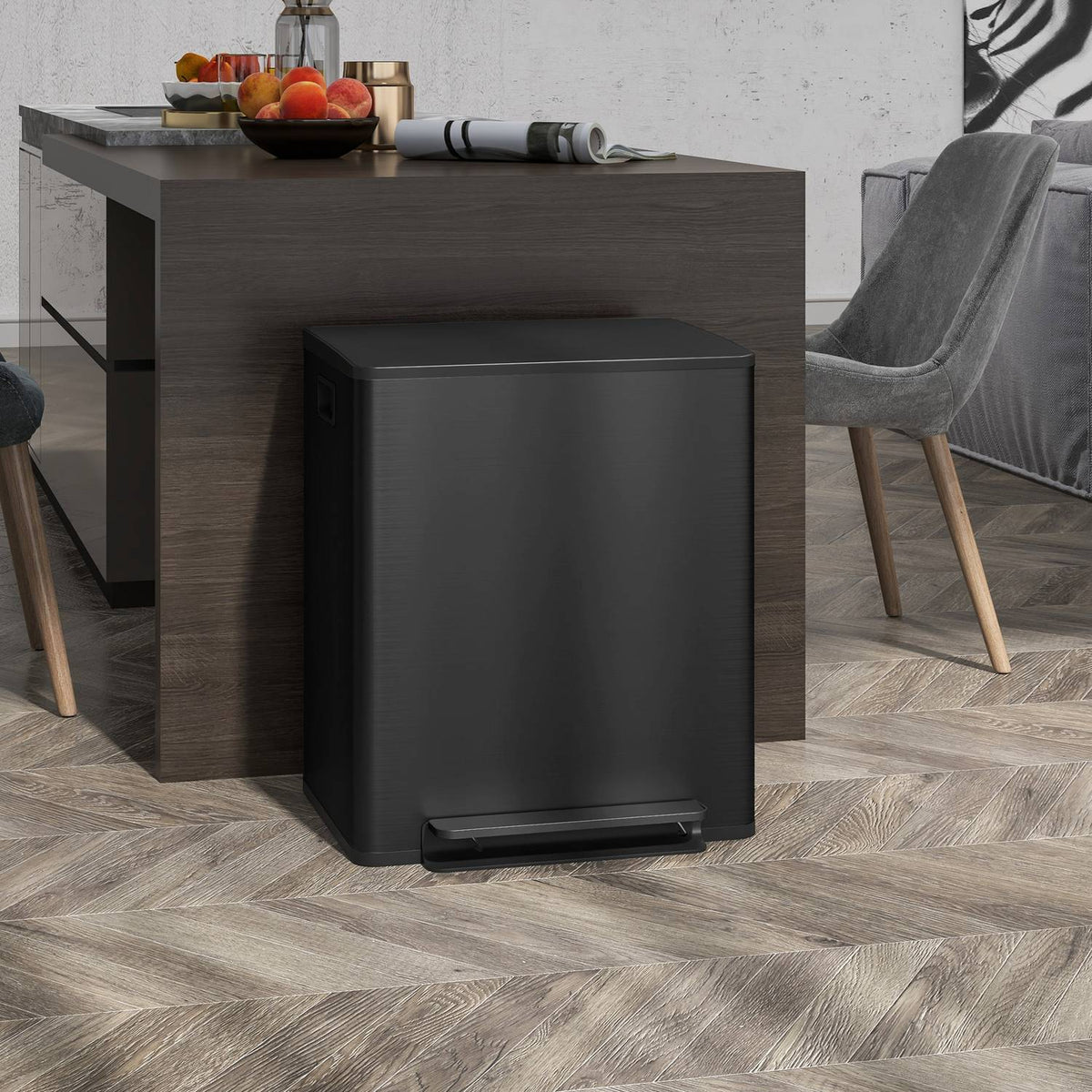 Rubbish bin 2x25L pedal bin stainless steel with lid and foot pedal, cosmetic bin with inner bin for living room and office, 47.7x37.5x56cm