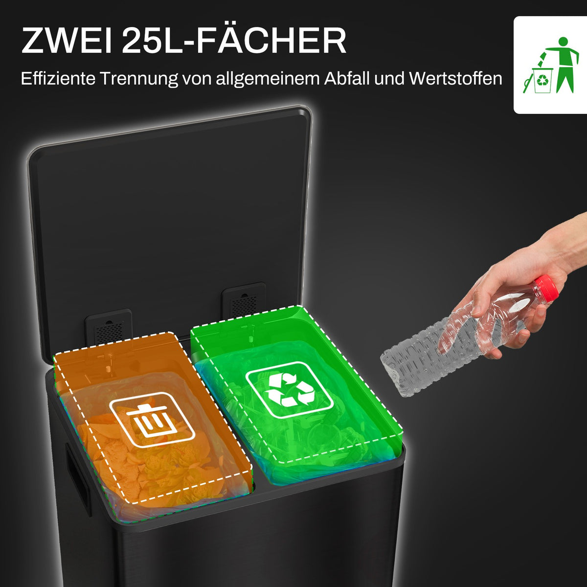 Rubbish bin 2x25L pedal bin stainless steel with lid and foot pedal, cosmetic bin with inner bin for living room and office, 47.7x37.5x56cm