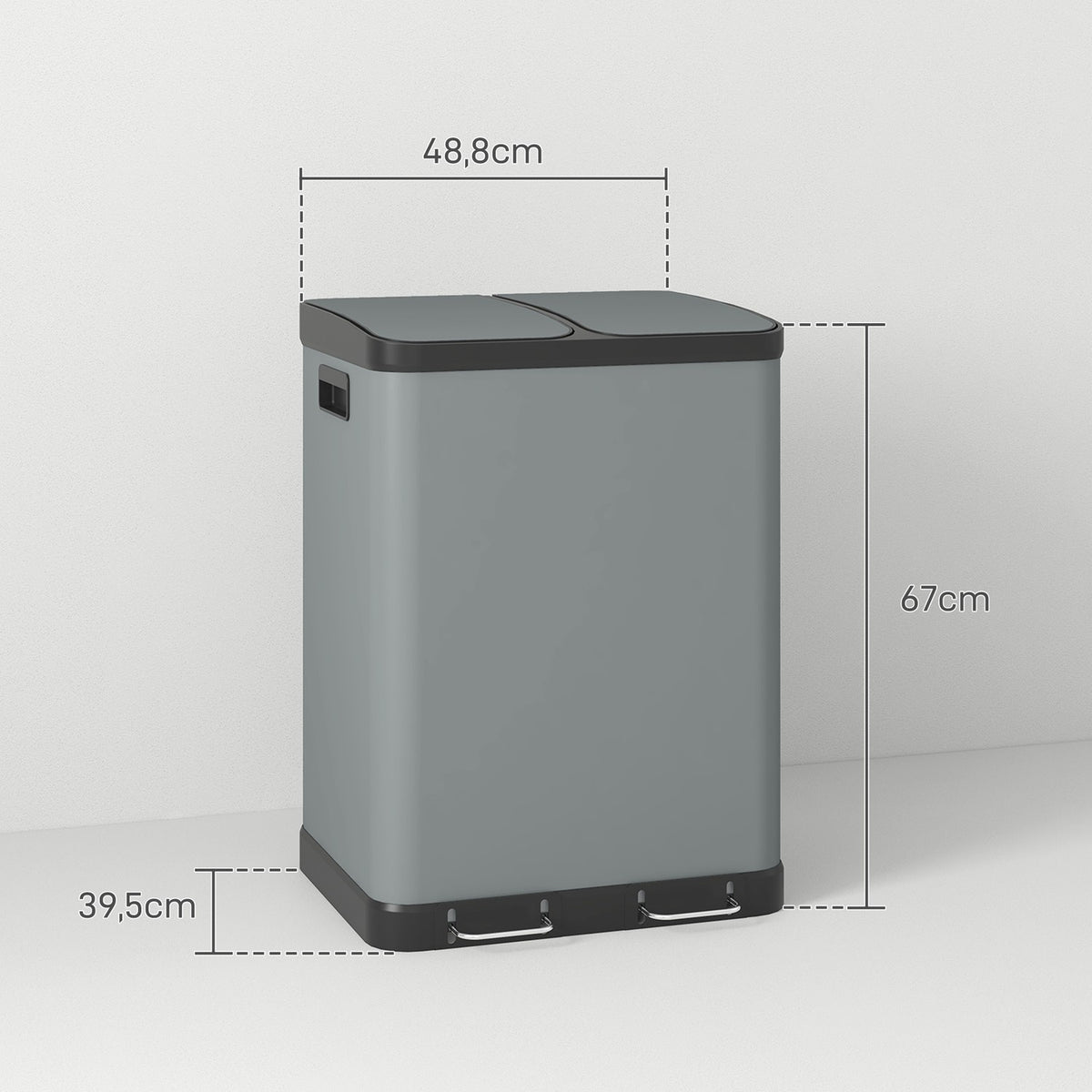 Rubbish bin 2x30L pedal bin cosmetic bin with lid and foot pedal, metal rubbish bin with inner bin for living room and office, 48.8x39.5x67cm