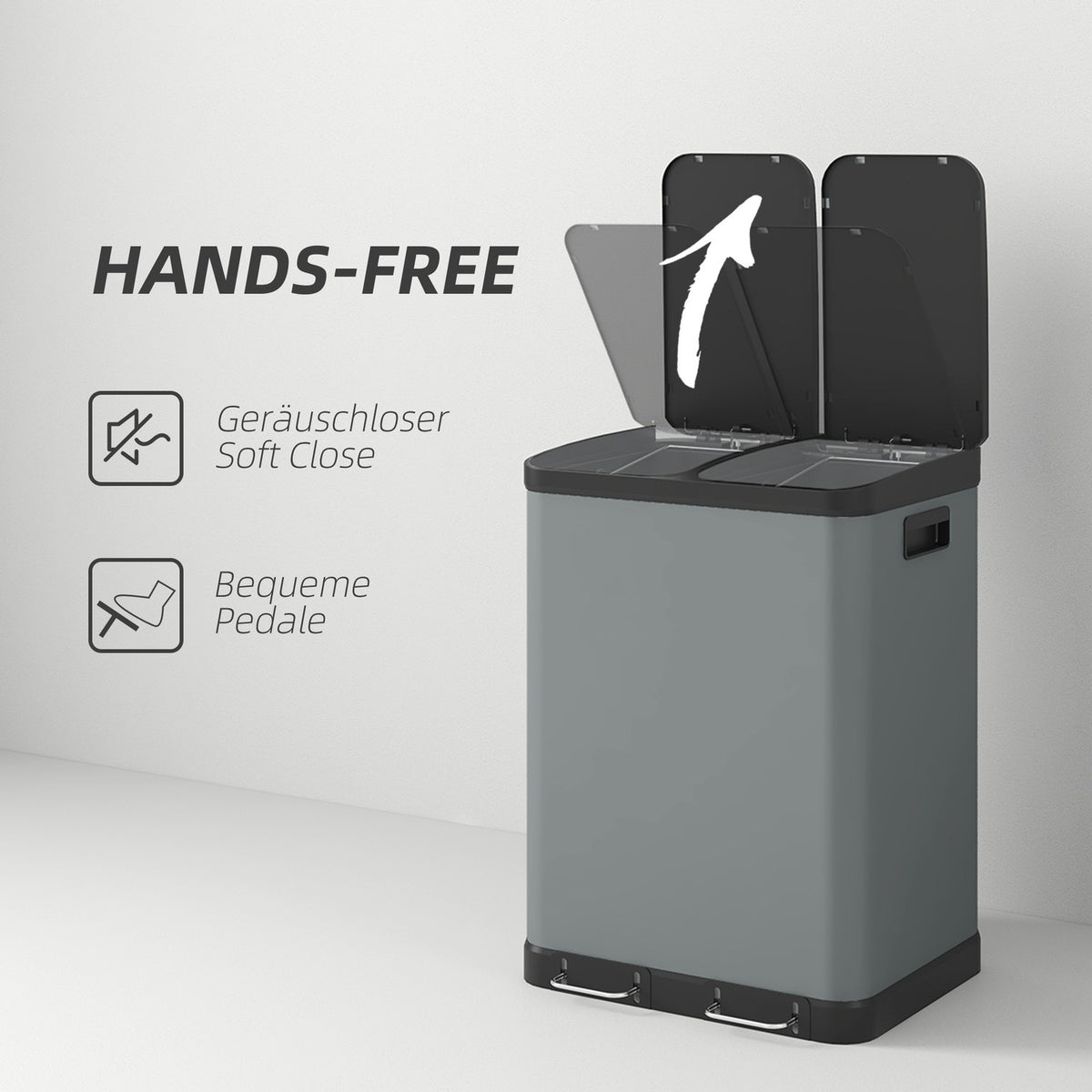 Rubbish bin 2x30L pedal bin cosmetic bin with lid and foot pedal, metal rubbish bin with inner bin for living room and office, 48.8x39.5x67cm