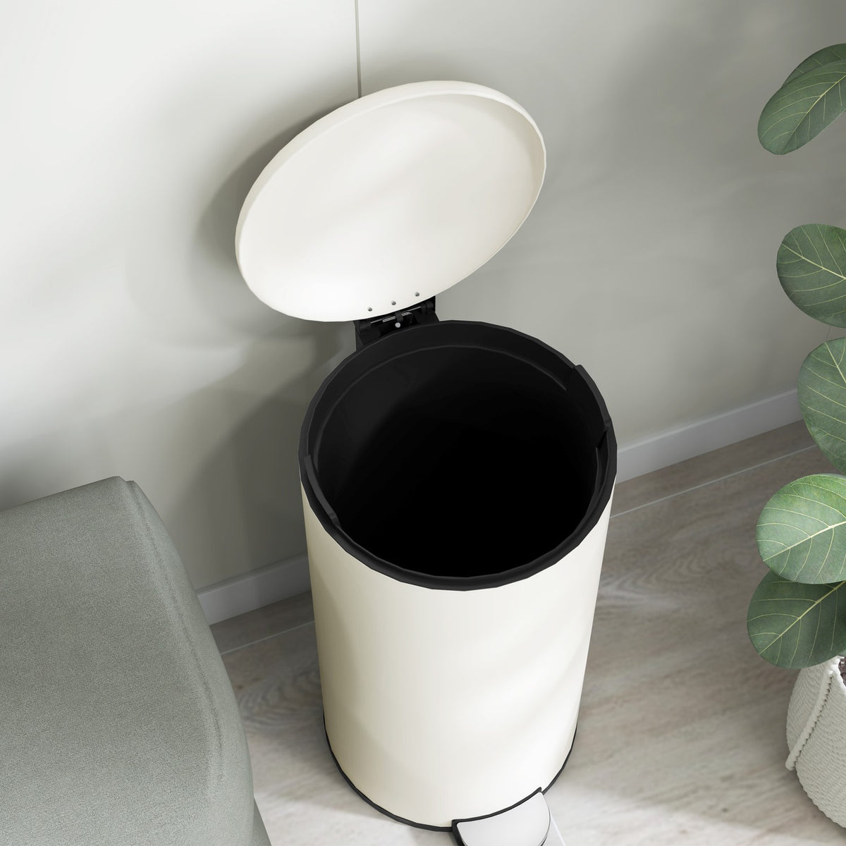 Rubbish bin 30L pedal bin, cosmetic bin, waste bin with lid and foot pedal, rubbish bin with inner bin, for living room, office, metal, 36 x 30 x 63.5 cm