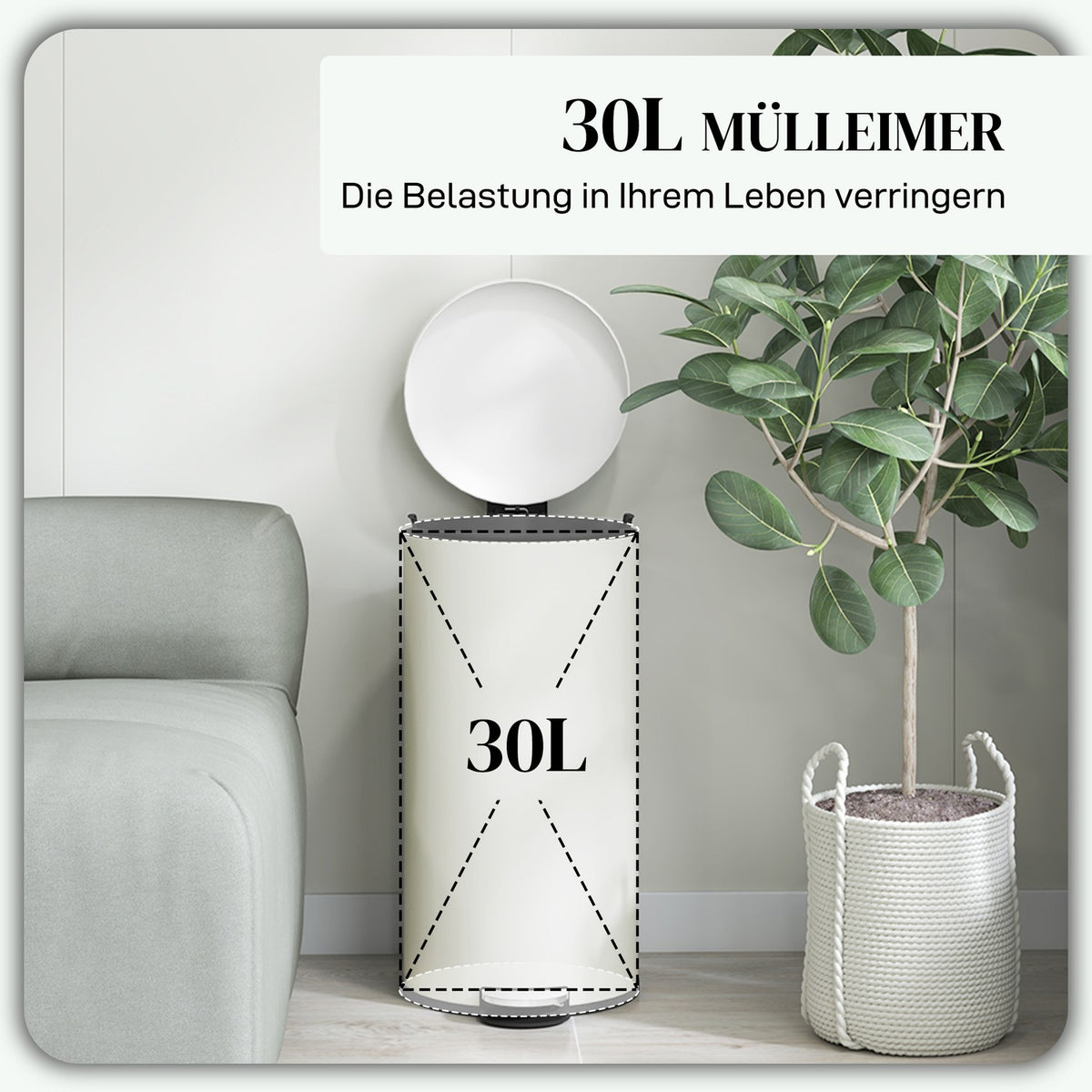 Rubbish bin 30L pedal bin, cosmetic bin, waste bin with lid and foot pedal, rubbish bin with inner bin, for living room, office, metal, 36 x 30 x 63.5 cm
