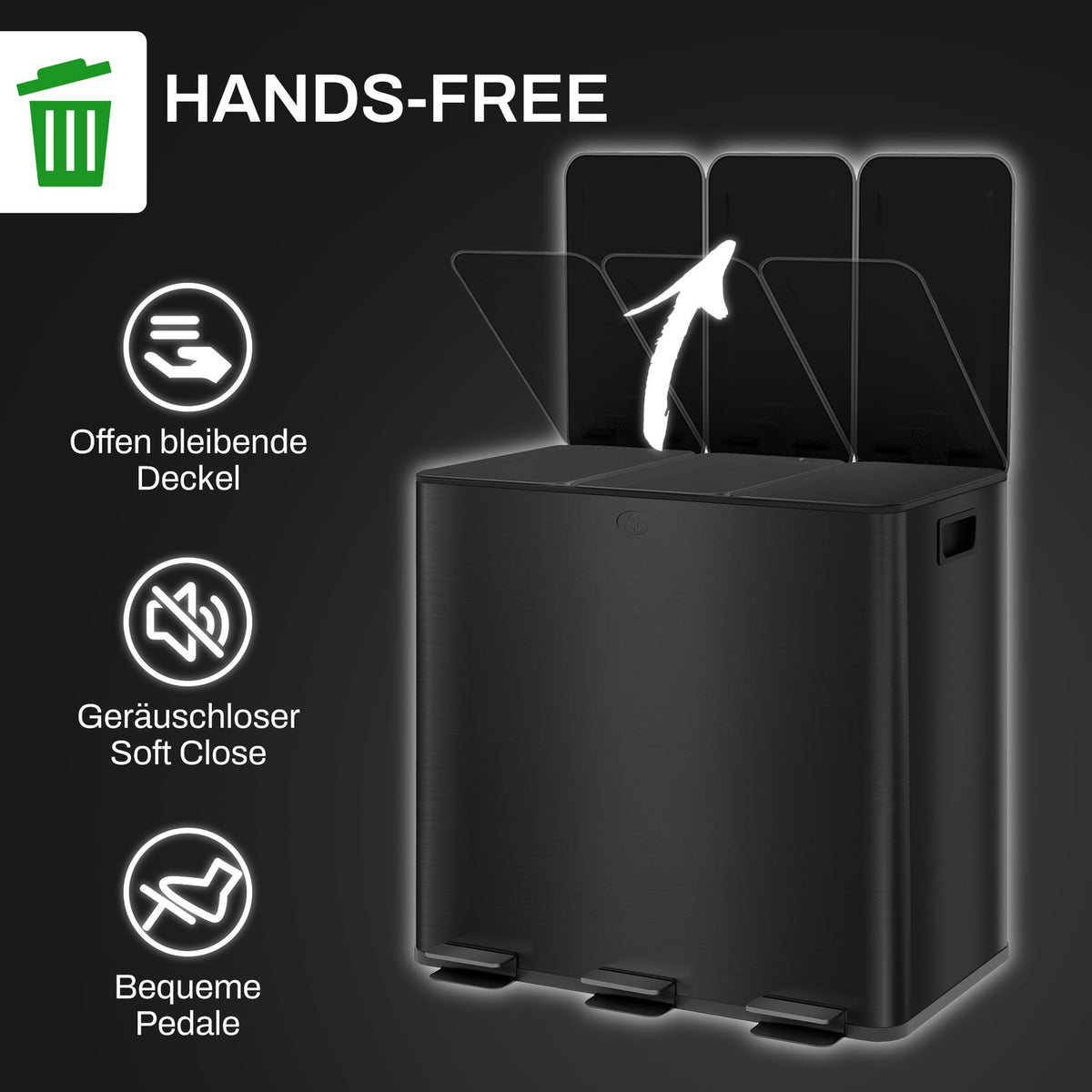 Rubbish bin 3 x 15L pedal bin with lid and foot pedal, stainless steel waste bin with inner bin for living room and office 61.9 x 36.6 x 43.2 cm