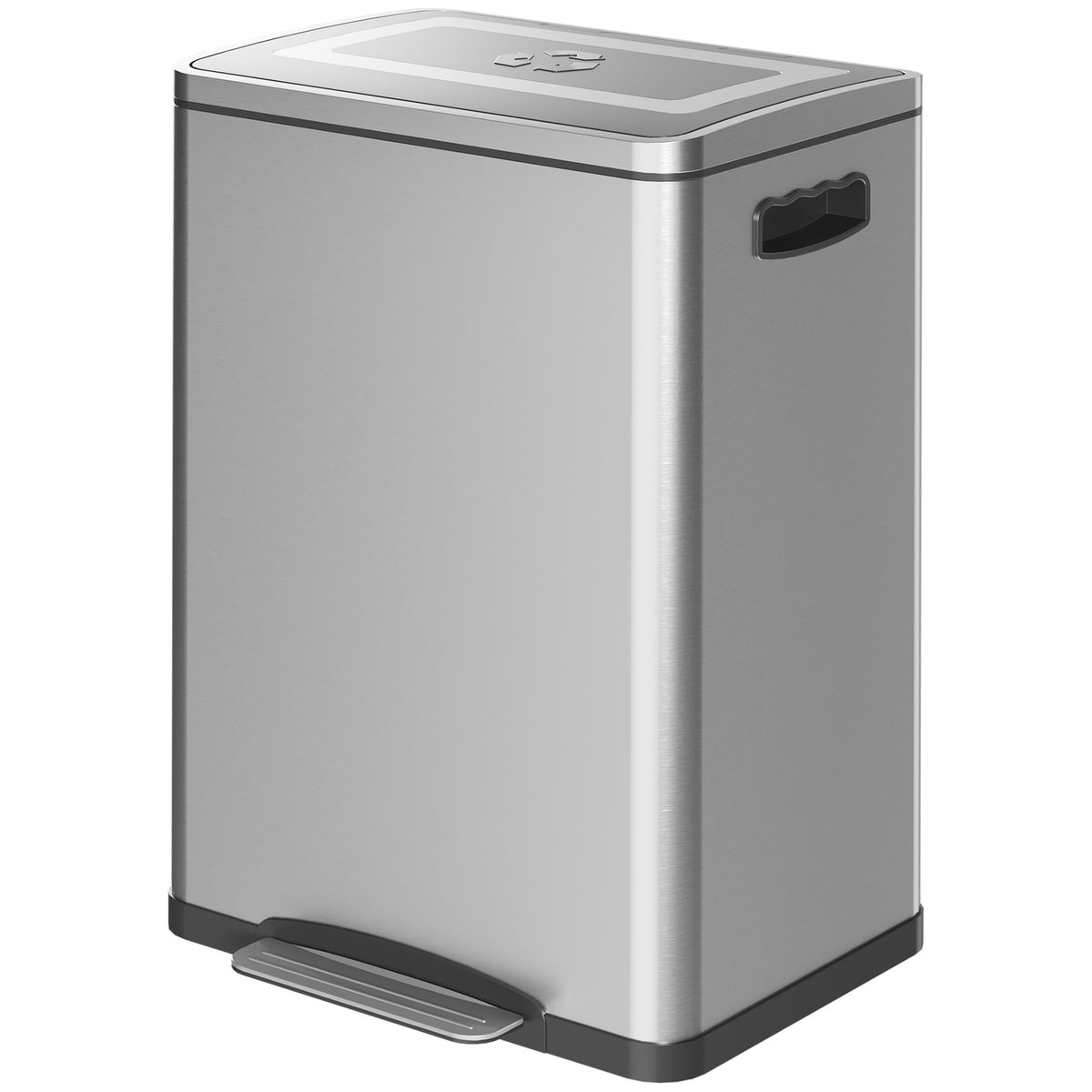 Rubbish bin 40L pedal bin with lid and foot pedal, rubbish bin with 2 inner bins, soft close function for living room, office, stainless steel, silver, 40 x 34.8 x 59 cm |