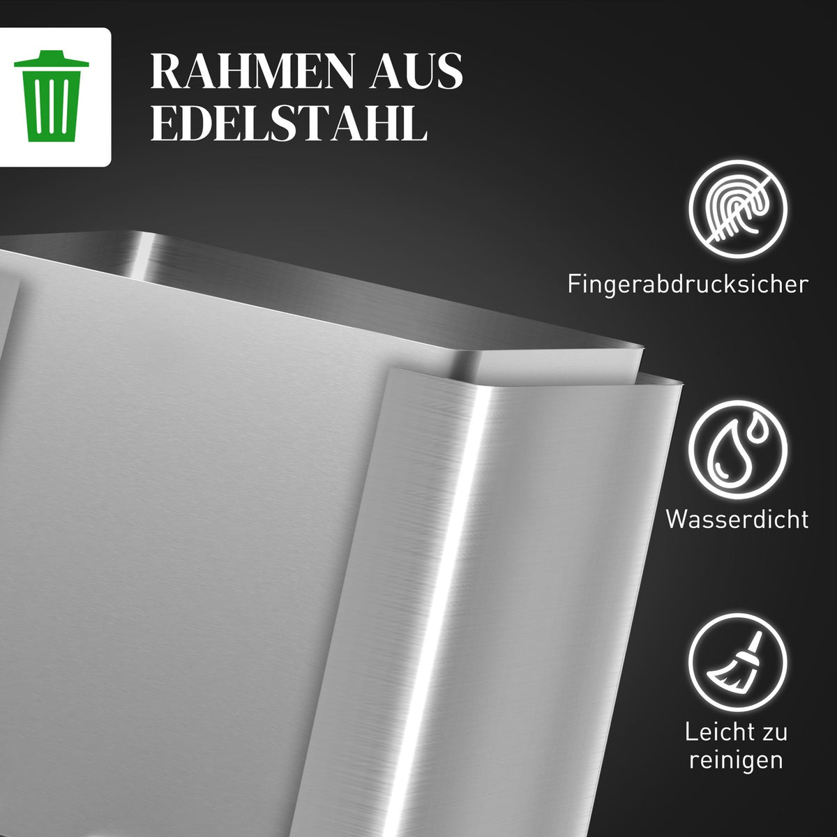 Rubbish bin 40L pedal bin with lid and foot pedal, rubbish bin with 2 inner bins, soft close function for living room, office, stainless steel, silver, 40 x 34.8 x 59 cm |