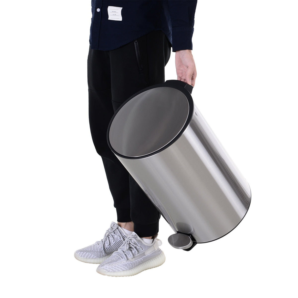 Rubbish bin, pedal bin with inner bin, 12 L, soft closing, stainless steel, PP, diameter 25.8 x H42 cm