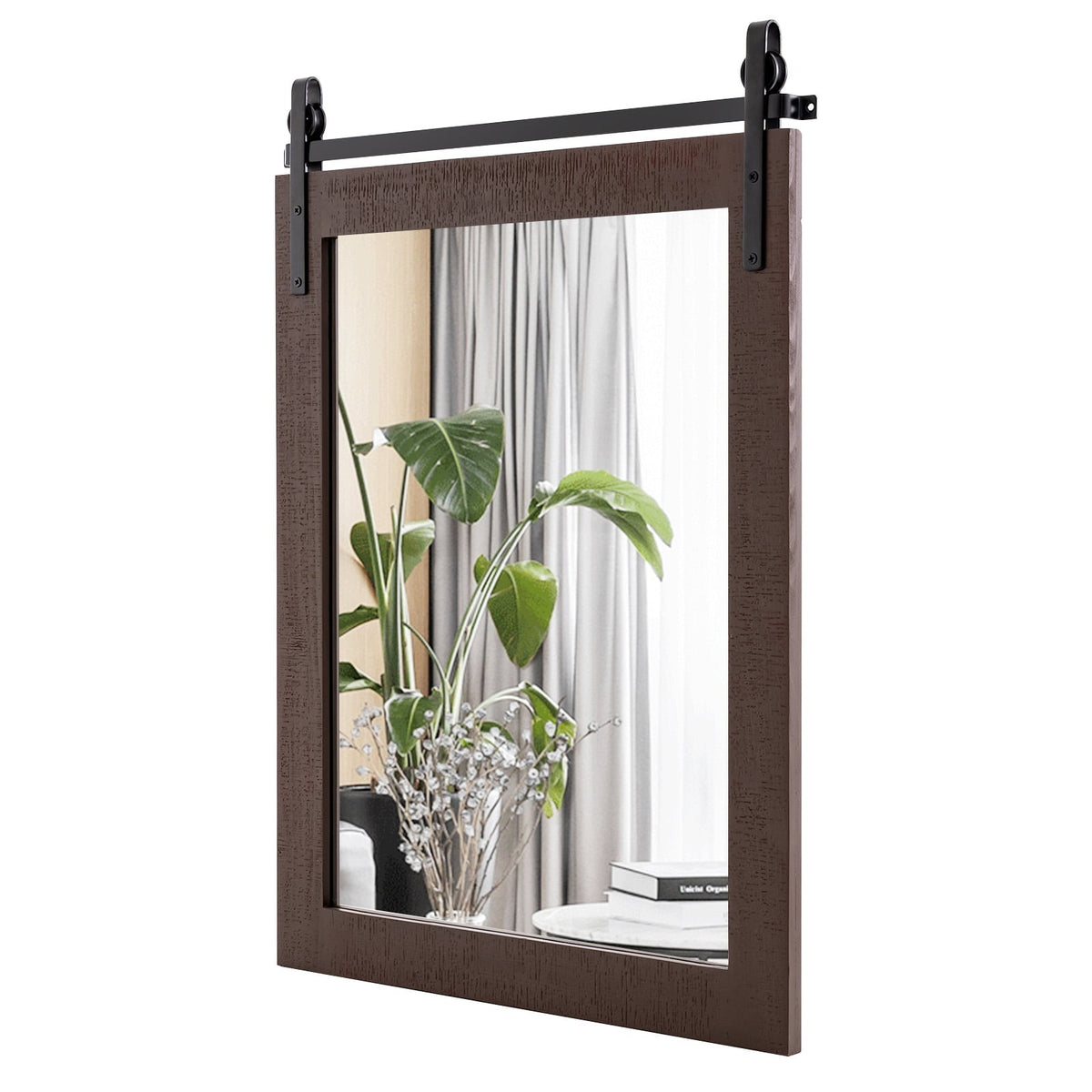 Rustic Rectangular Wall Mirror, Solid Wood Frame, 76x56 cm