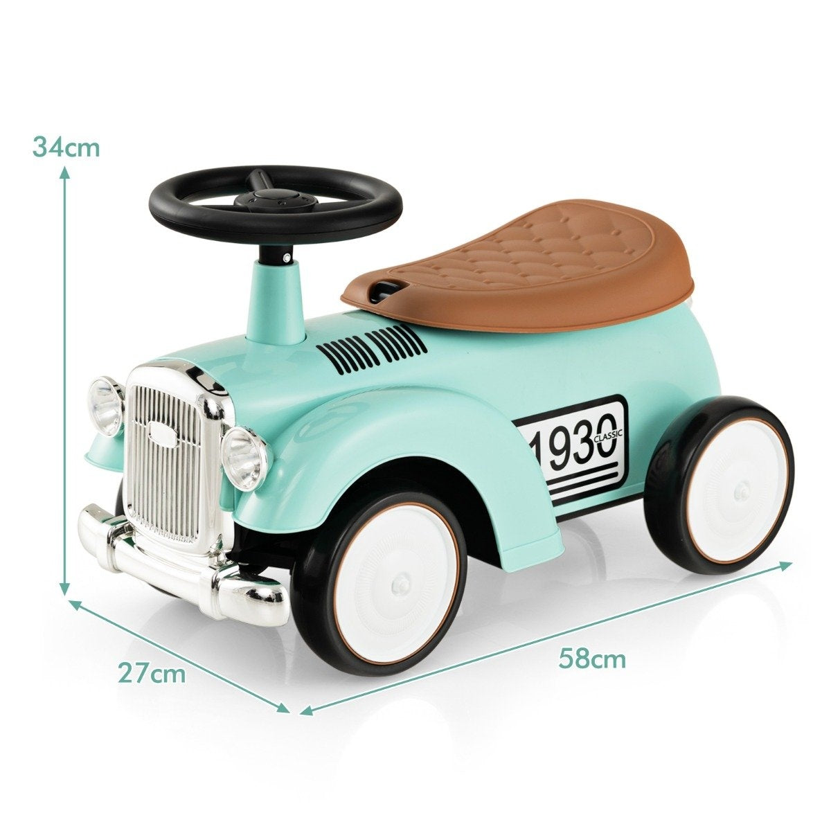 Rutcshauto ride-on vehicle with storage space & tip protection children's vehicle with steering wheel 58 x 27 x 34 cm green