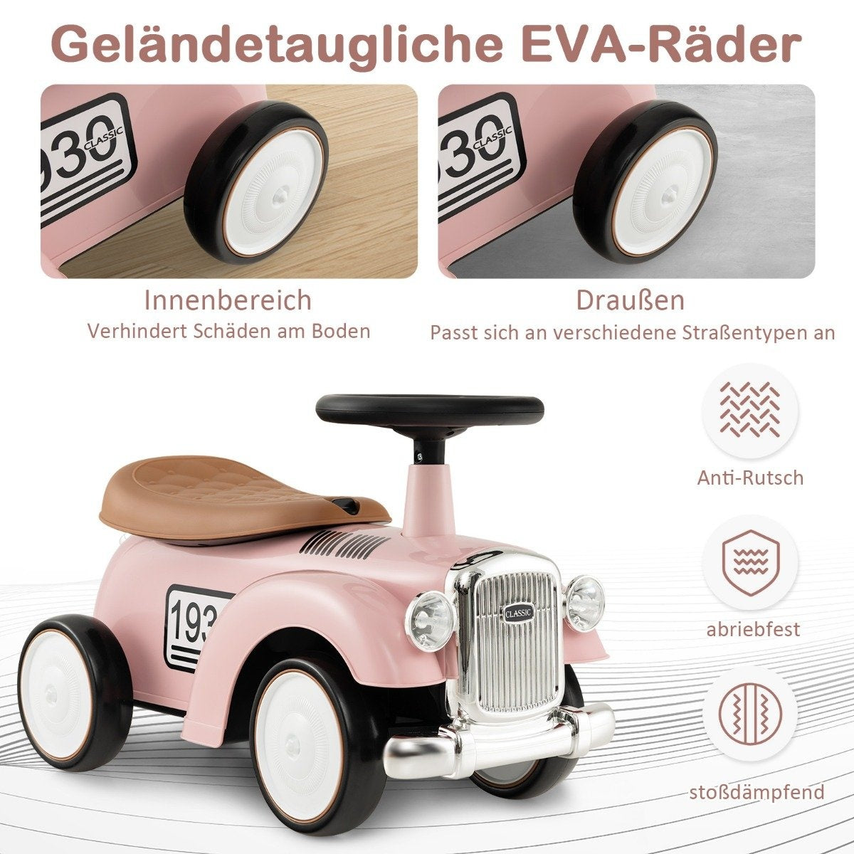 Rutcshauto ride-on vehicle with storage space & tip protection children's vehicle with steering wheel 58 x 27 x 34 cm pink