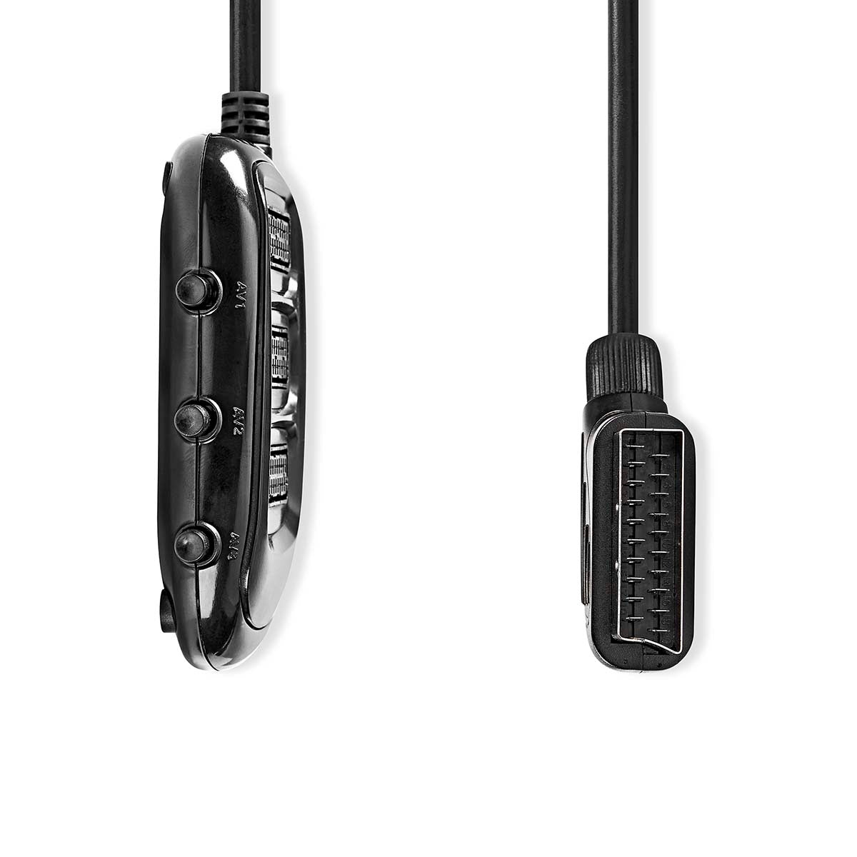 SCART Switchbox | SCART Male | 3x SCART Female | Nickel Plated | Maximum resolution: 1024x576 | 0.50 m | Round | PVC | Black | Envelope