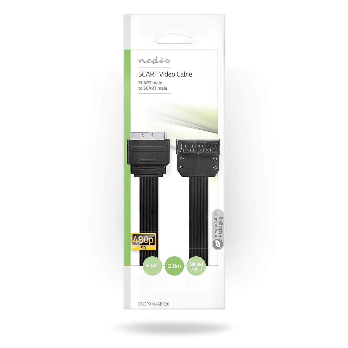 SCART cable | SCART Male | SCART Male | Nickel plated | 480p | 2.00 m | Flat | PVC | Black | Envelope