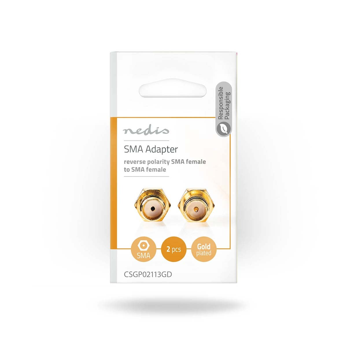 SMA Adapter | SMA Female Reverse Polarity | SMA Female | Gold Plated | 50 Ohm | Straight | Copper | Gold | 2 pcs. | Envelope