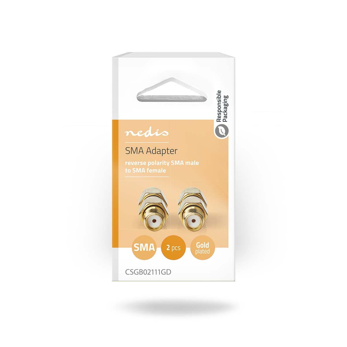 SMA Adapter | SMA Male Reverse Polarity | SMA Female | Gold Plated | 50 Ohm | Straight | Copper | Gold | 2 pcs. | Box