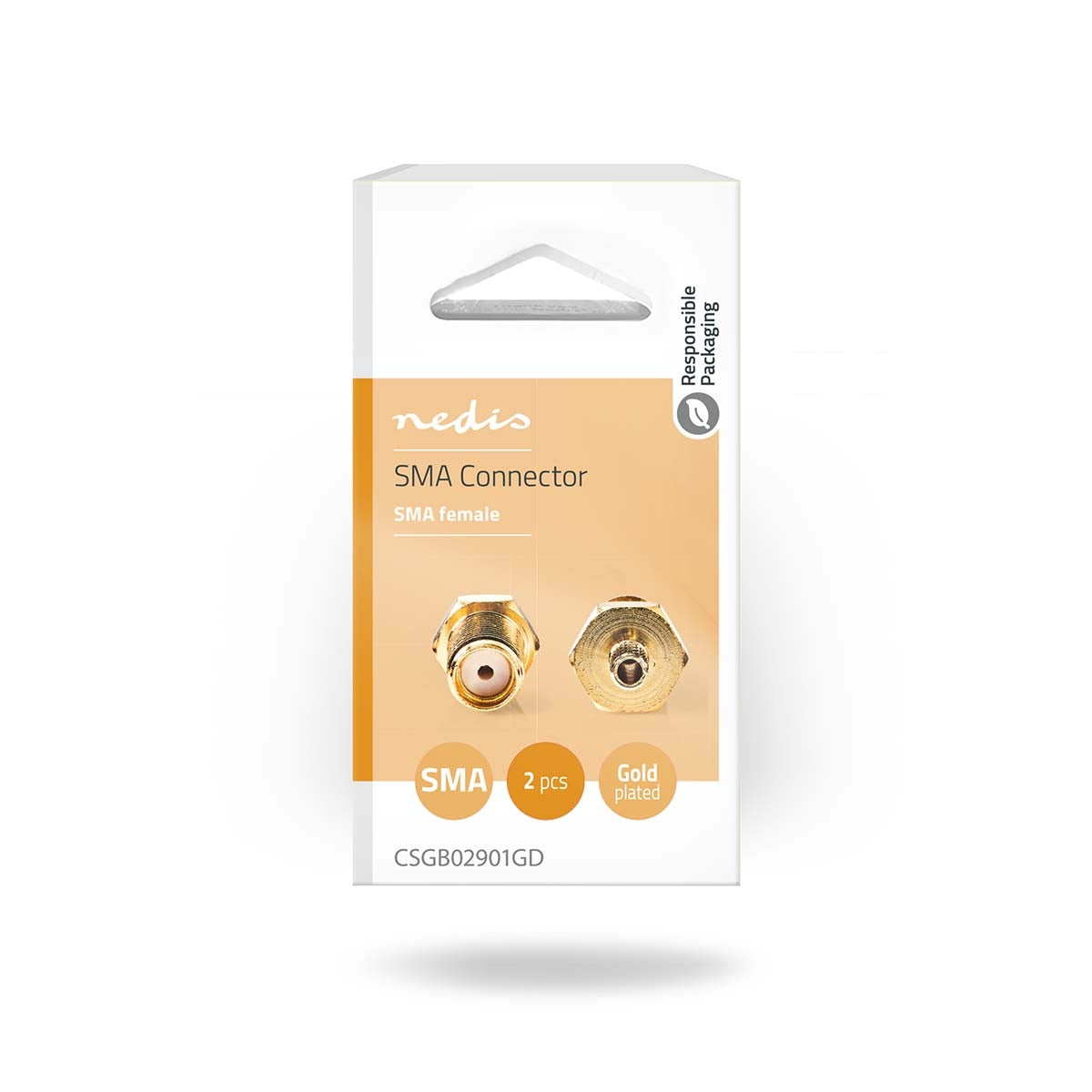 SMA connector | Straight | Female | Gold Plated | 50 Ohm | Shrink | Cable input diameter: 2.55 mm | Metal | Gold | 2 pcs. | Box