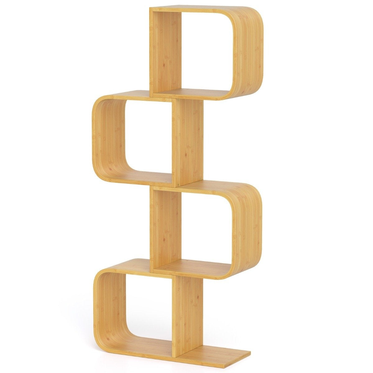 S-Shaped Bamboo Bookshelf, 4-Tier, 61x23x133.5 cm