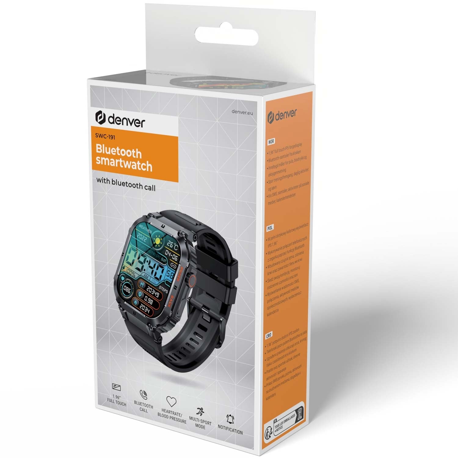 SWC-191B Bluetooth SmartWatch with heart rate, blood pressure and blood oxygen sensor & call function