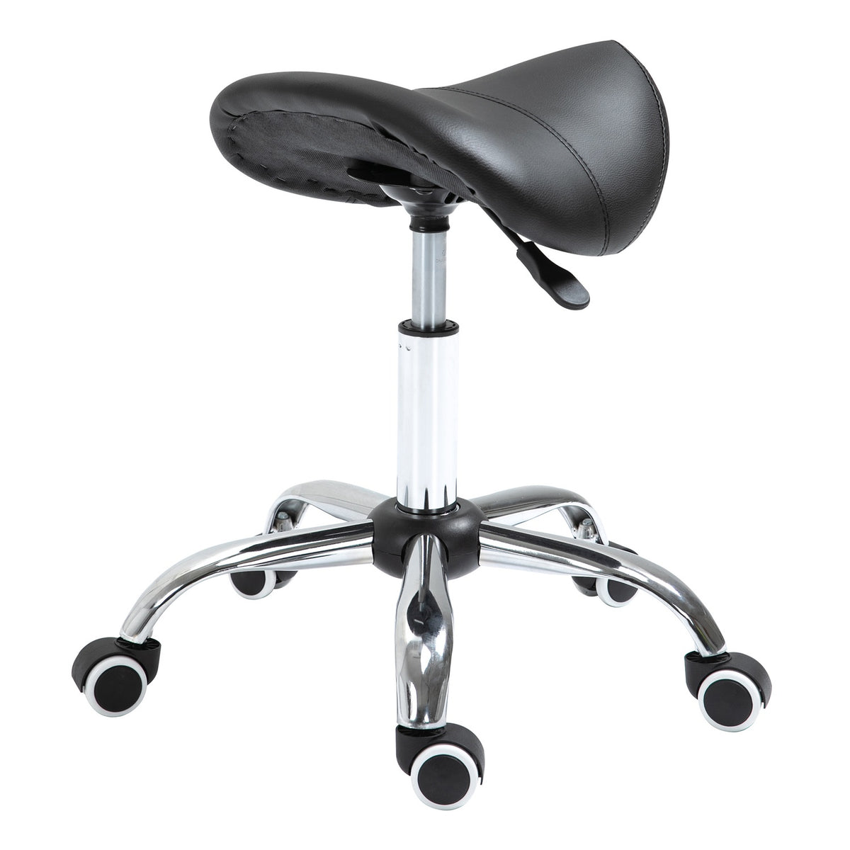 Saddle stool, work stool, swivel chair, rolling stool, cosmetic stool, padded, height-adjustable (black)