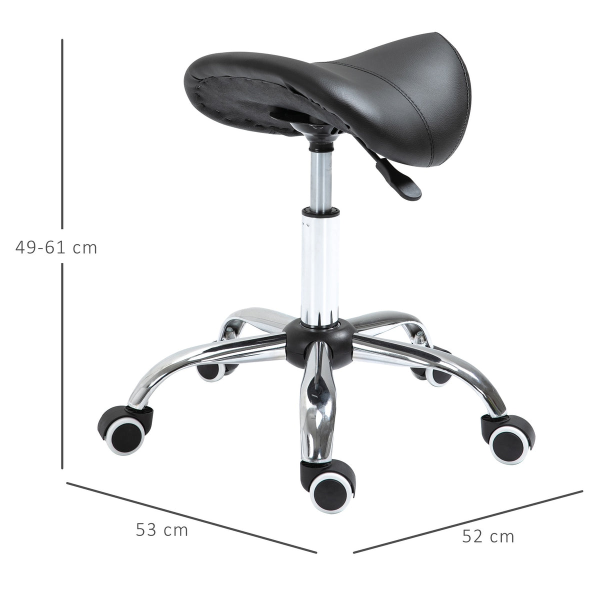 Saddle stool, work stool, swivel chair, rolling stool, cosmetic stool, padded, height-adjustable (black)