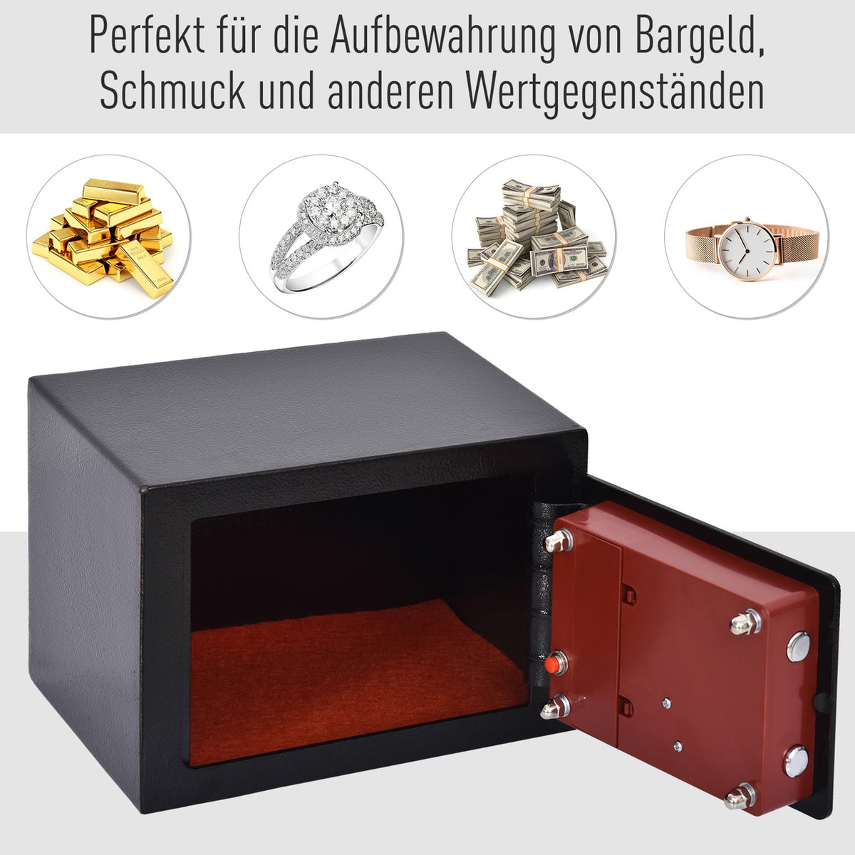 Safe, Furniture Safe With Electronic Lock, Steel, Black, 23X17X17Cm