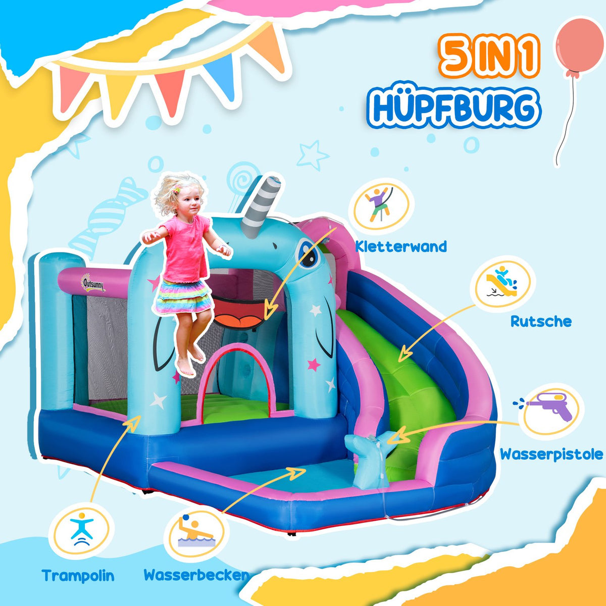 Safety Net, Water Slide, Play Castle, Water Park, For Children 3 To 8 Years