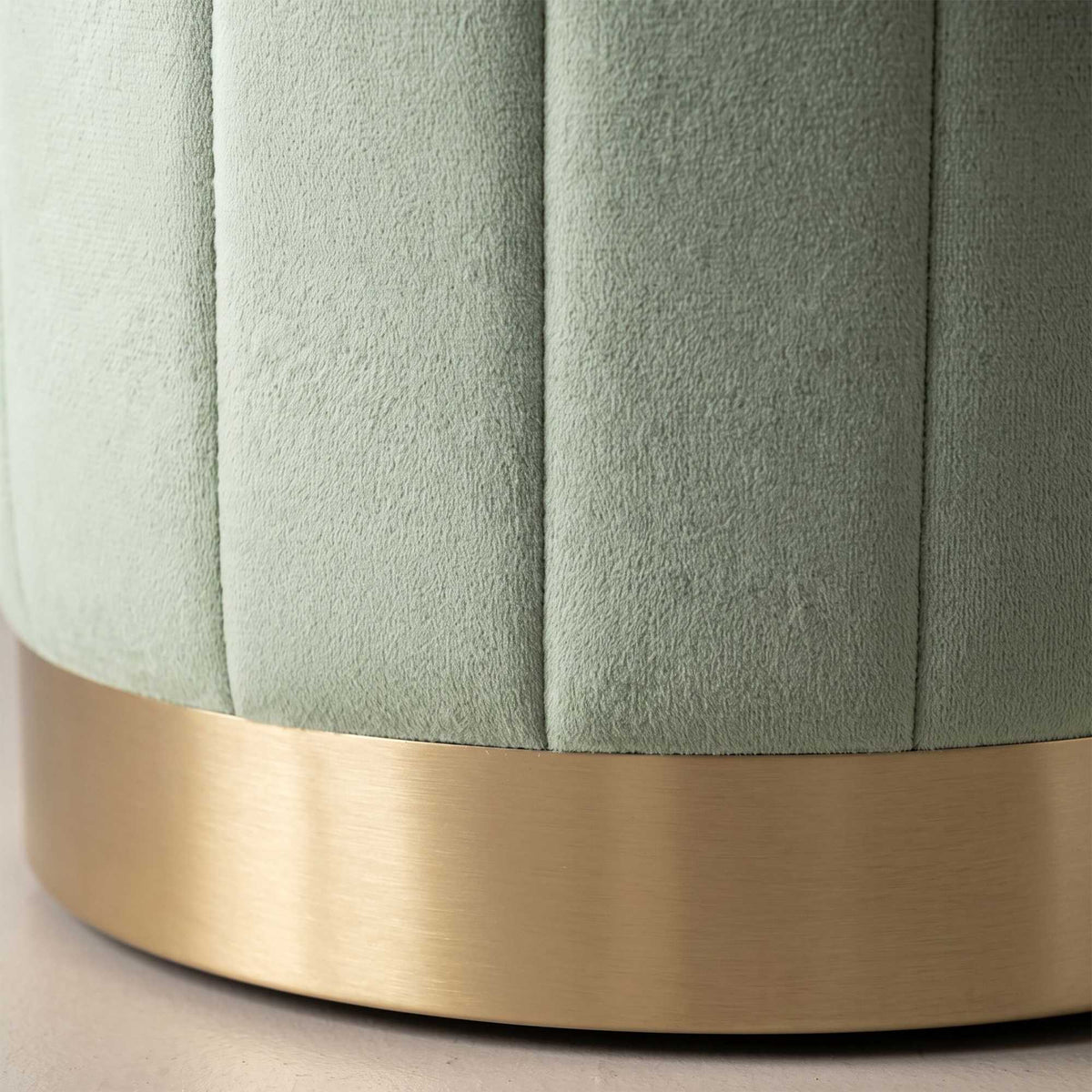 Sage Velvet Storage Stool with Gold Metal Base