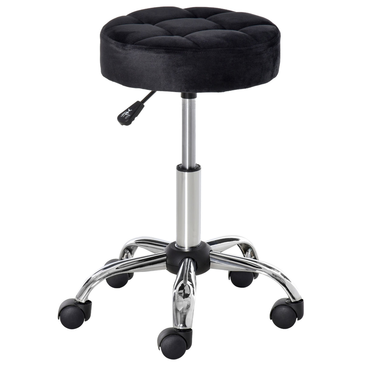 Salon Chair with Wheels Rolling Stool Height Adjustable Swivel Salon Stool Velvet Touch Foam Chrome Base Black 35 x 35 x 49-61 cm