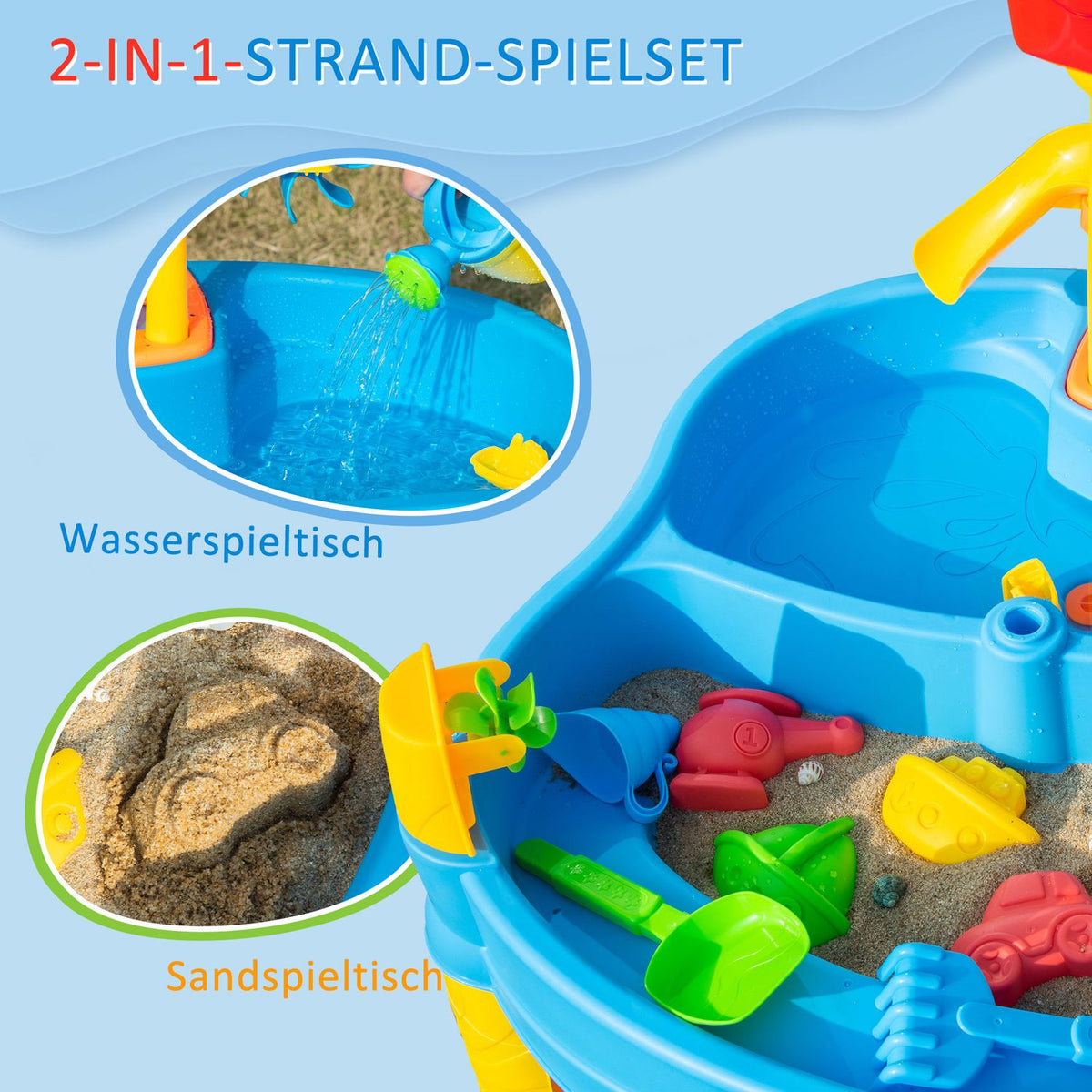 Sand And Water Play Table 2 In 1 Table Play Set 25 Piece Beach Toys With Parasol For Kids