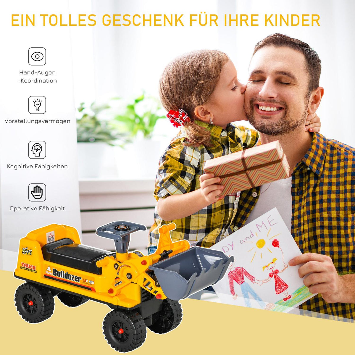 Sand Toy Ride-On Car For Children 2-3 Years, Ride-On Vehicle Made Of Pp Plastic, Yellow + Black + Gray
