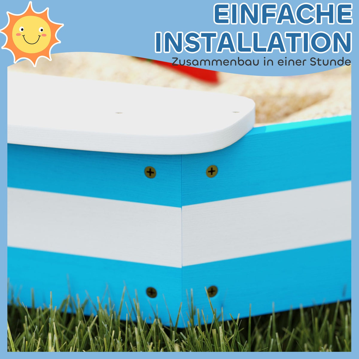 Sandbox 133 x 108 cm Wooden Sandbox with Bench, Floor Protection Film for 4 Children 3-7 Years Blue