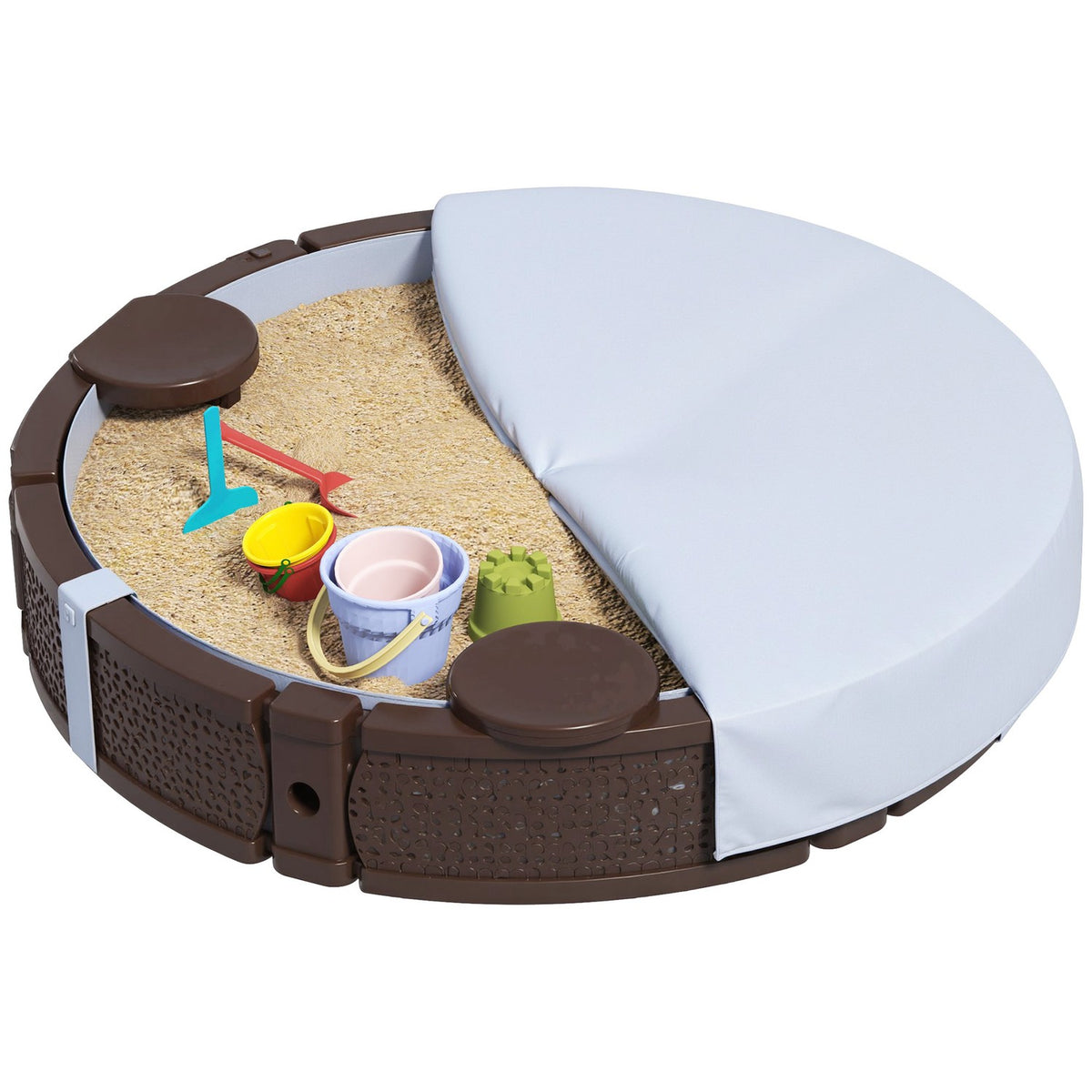 Sandbox, sandbox sandbox with 3 seats, waterproof base, weatherproof protective tarpaulin, for 1.5-5 years children dark brown