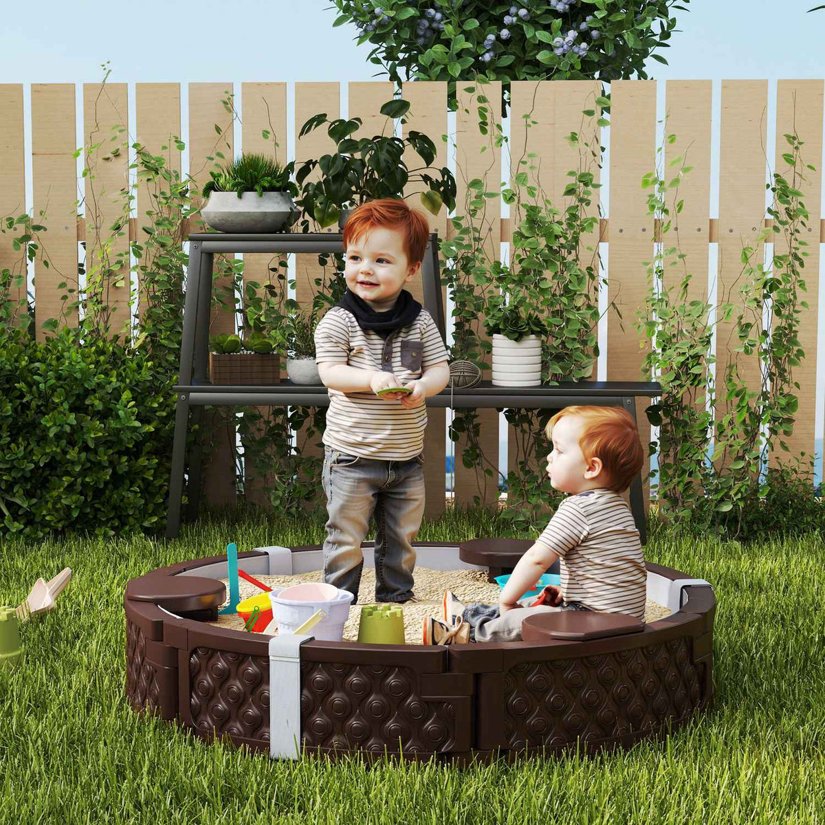 Sandbox, sandbox sandbox with 3 seats, waterproof base, weatherproof protective tarpaulin, for 1.5-5 years children dark brown