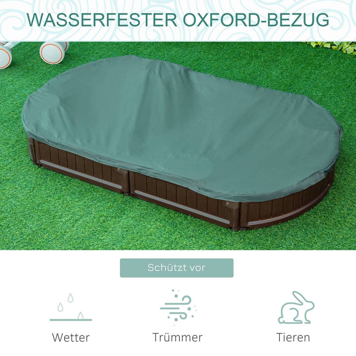 Sandbox tarpaulin with seat panels 183x105x22.5cm HDPE dark green for children 3-12 years