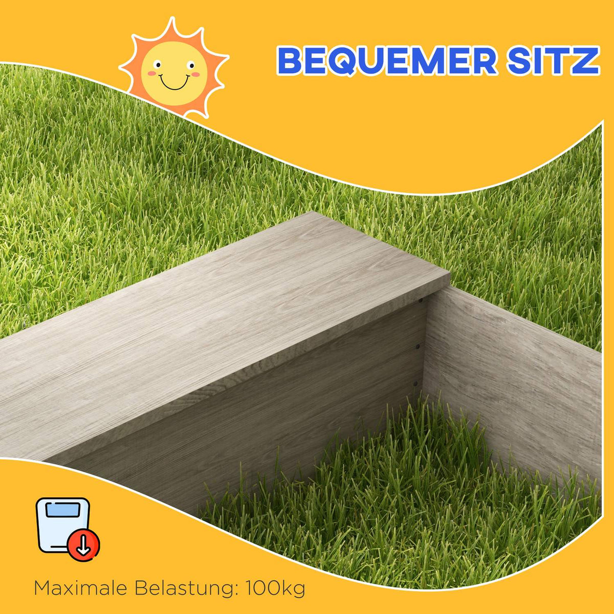 Sandbox with kitchen elements, wooden sandbox, bottomless design, for 3-7 years, garden, gray, 154x80x60cm