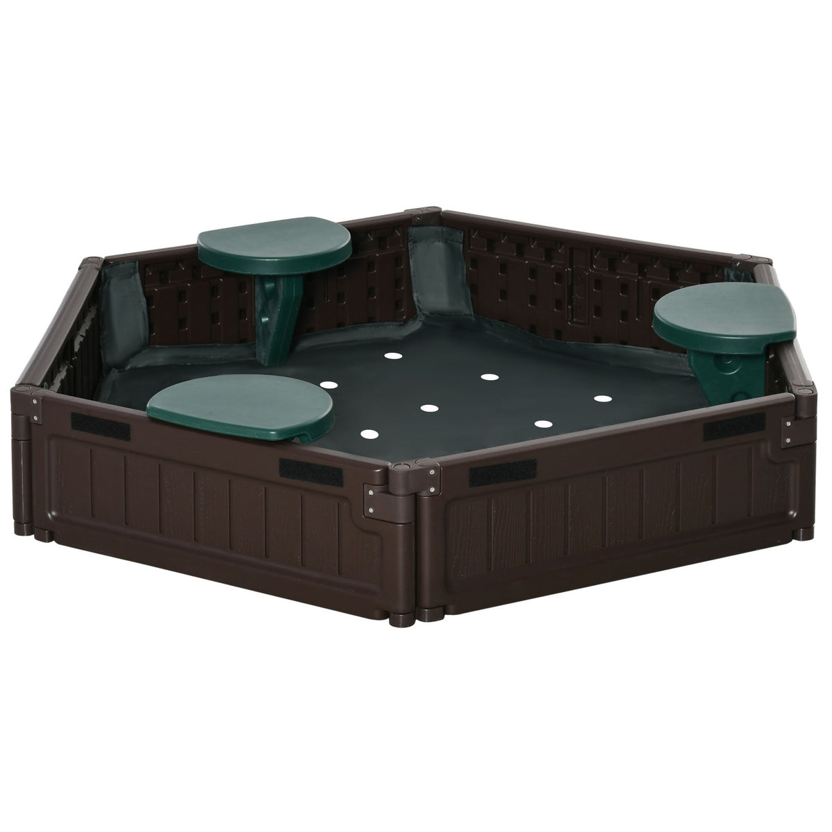 Sandpit Diy Sandbox With 3 Seats, Hdpe, Tarpaulin, For 3-12 Years, Ø120X21Cm, Brown