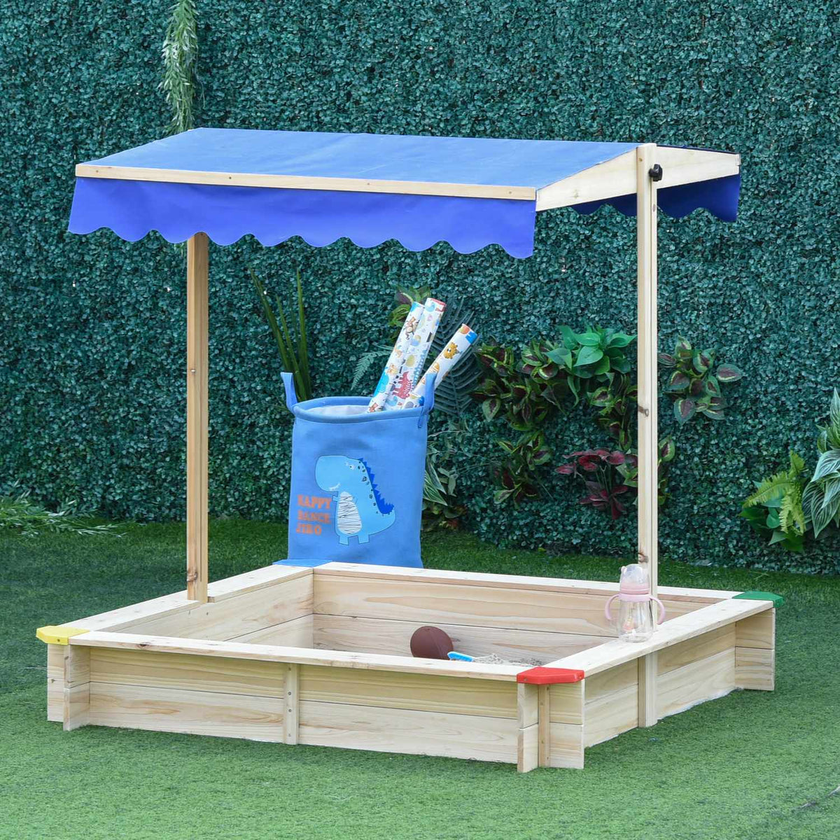 Sandpit Fir Wood Crank Roof Bottomless Design 3-8 Years 120X120Cm Natural