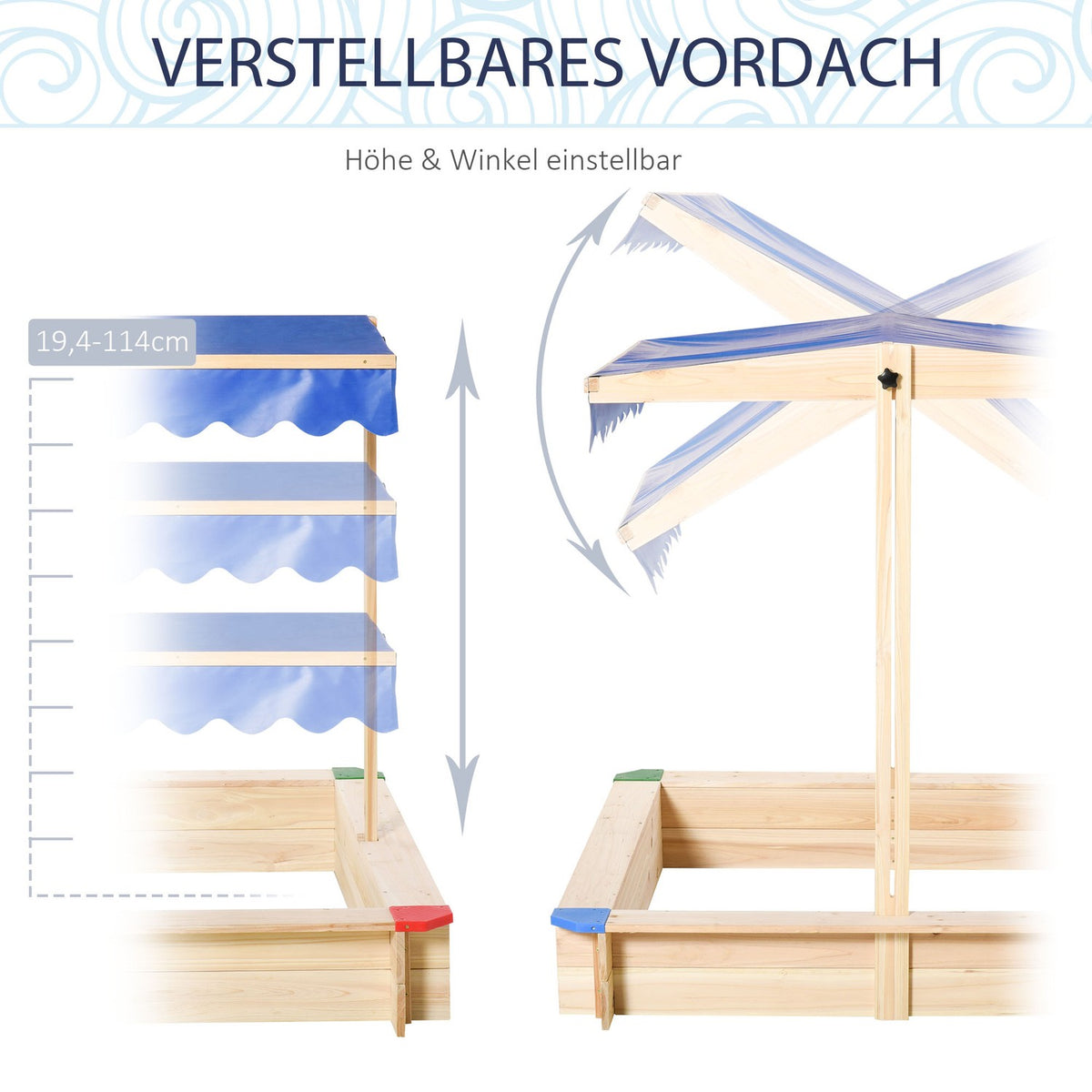 Sandpit Fir Wood Crank Roof Bottomless Design 3-8 Years 120X120Cm Natural