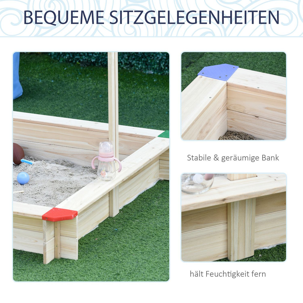 Sandpit Fir Wood Crank Roof Bottomless Design 3-8 Years 120X120Cm Natural