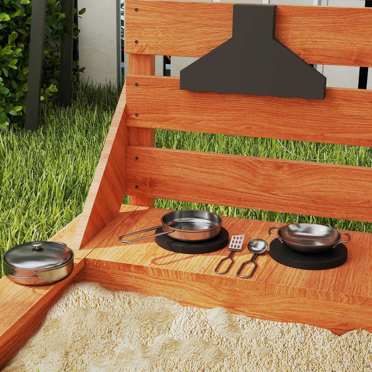 Sandpit Large Sandpit with Cover in Ship Design Mud Box Made of Wood Sailing Ship Playhouse with Kitchen Playset Storage for Children 3-7 Years Orange 180 x 103 x 144.5 cm