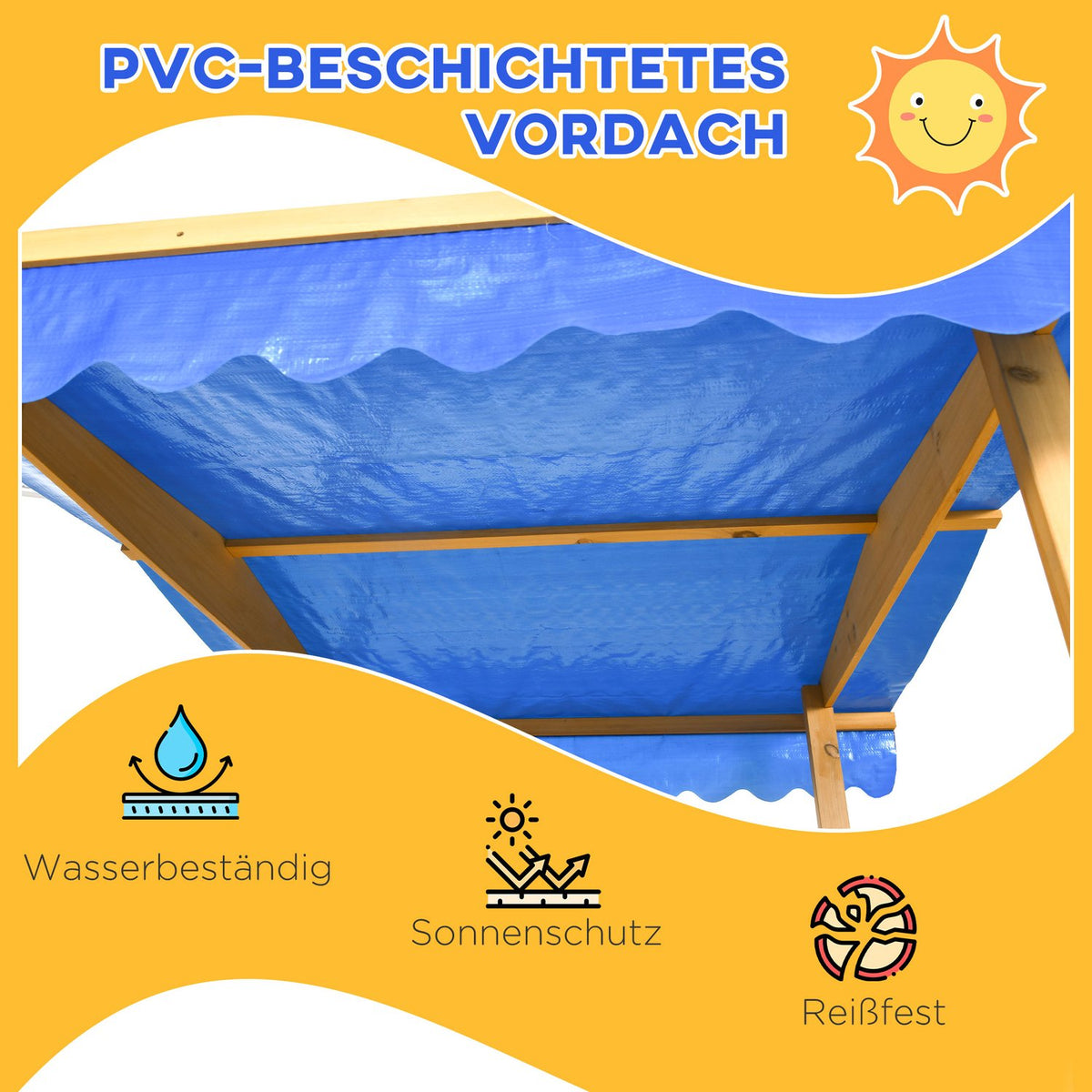 Sandpit With Roof, Wooden Sandbox With Playhouse, Wheels, For 3-8 Years, 133X129X137.5Cm, Garden, Natural