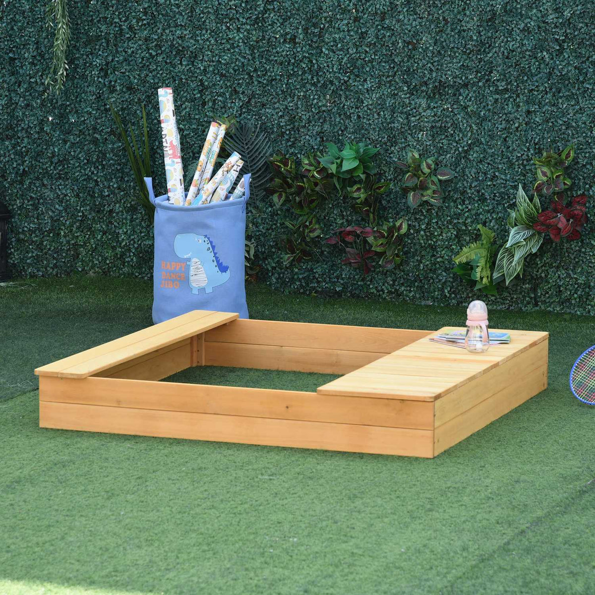 Sandpit Wooden Dustproof Roof 2 Storage Boxes 3-6 Years 125X121X17.5Cm