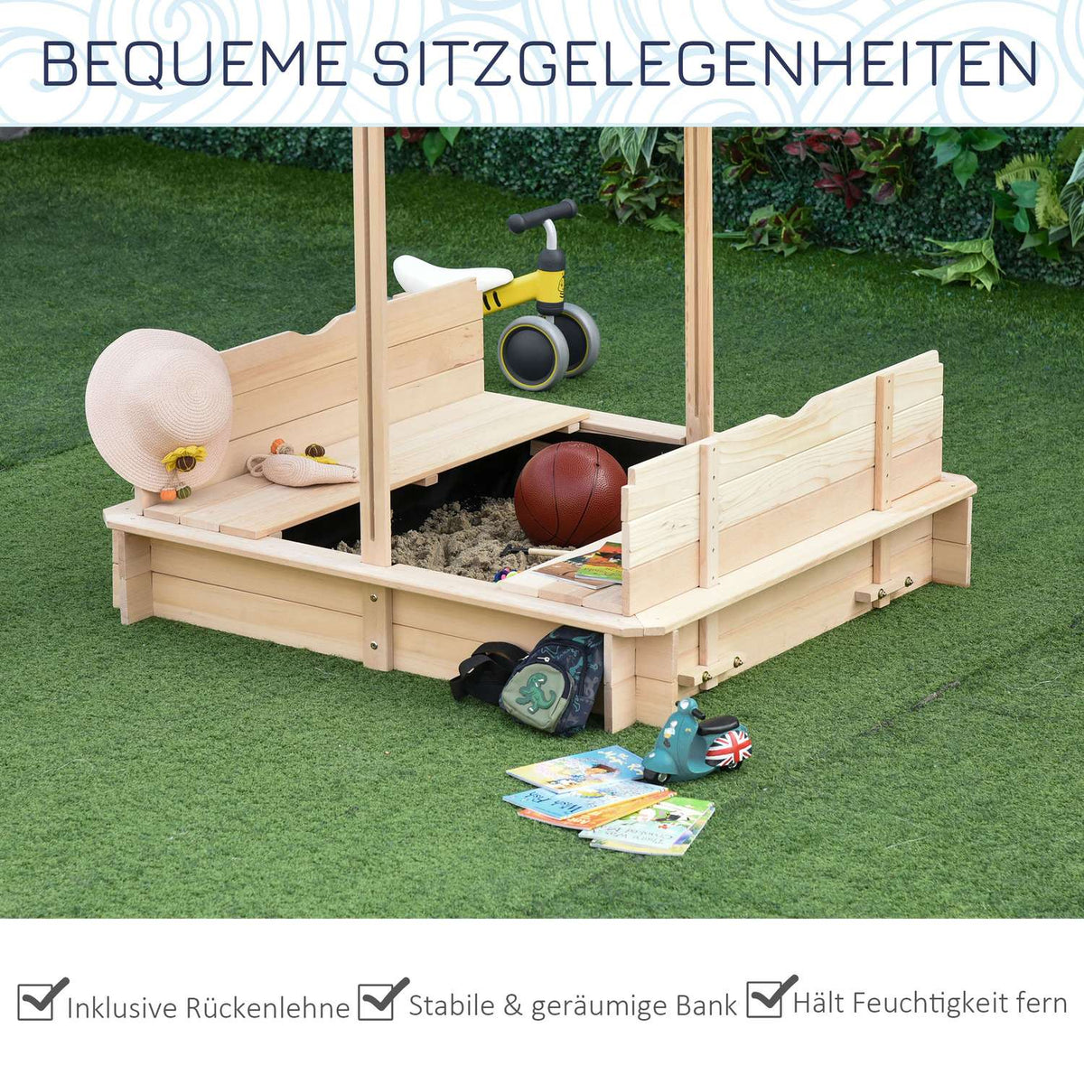 Sandpit Wooden Sandpit For Garden Sandpit With Roof Felix Children'S Sandpit With Roof Adjustable Fir Wood 3-7 Years Natural