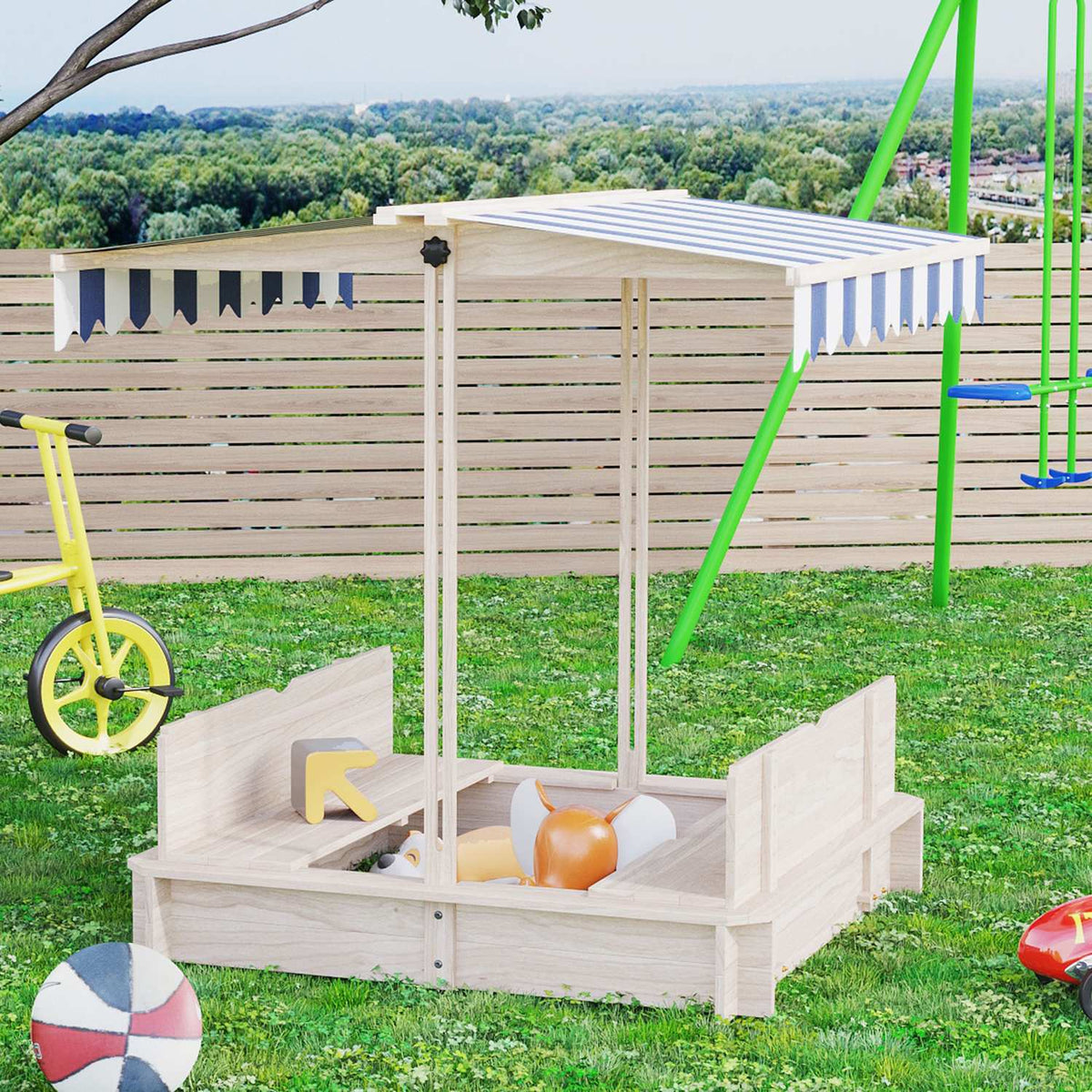Sandpit Wooden Sandpit For Garden Sandpit With Roof Felix Children'S Sandpit With Roof Adjustable Fir Wood 3-7 Years Natural
