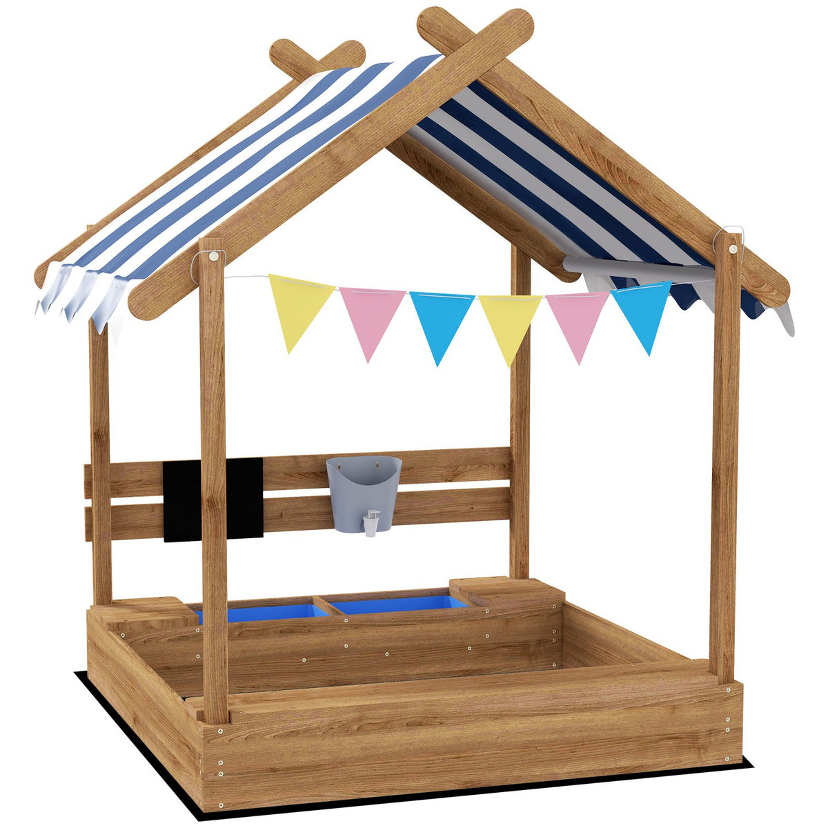 Sandpit with Roof Wooden Sandbox with Seat and Board for 3-7 Years 124x116x146cm Garden Playhouse Brown