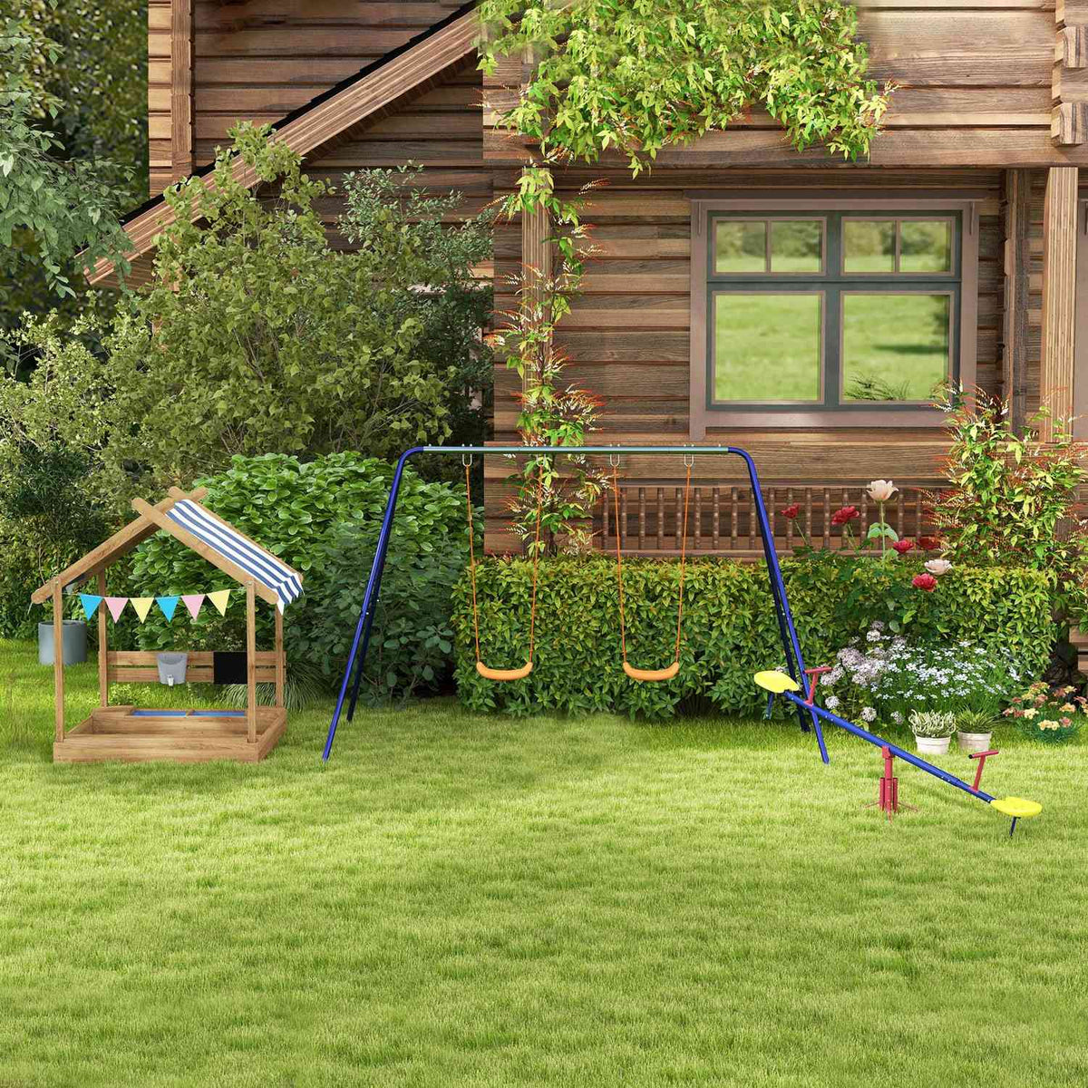 Sandpit with Roof Wooden Sandbox with Seat and Board for 3-7 Years 124x116x146cm Garden Playhouse Brown