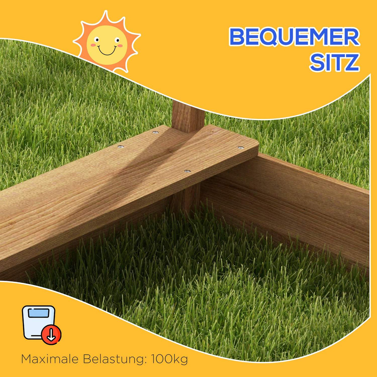 Sandpit with Roof Wooden Sandbox with Seat and Board for 3-7 Years 124x116x146cm Garden Playhouse Brown