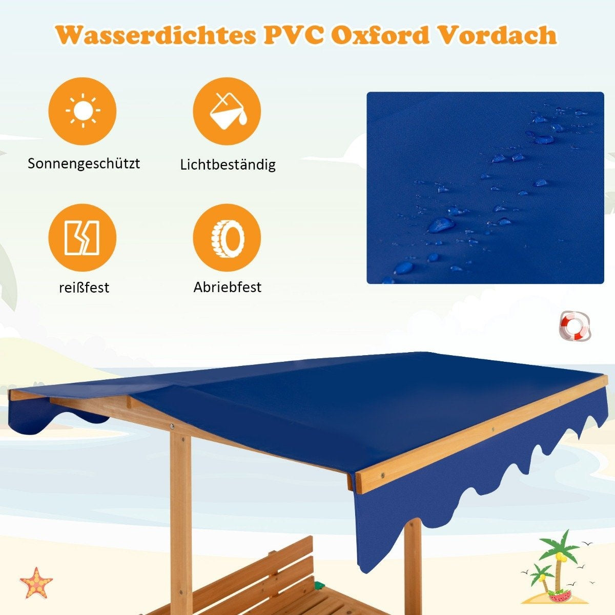 Sandpit with roof 120 x 120 cm sandpit made of cedar wood sandbox large with 2 convertible benches natural