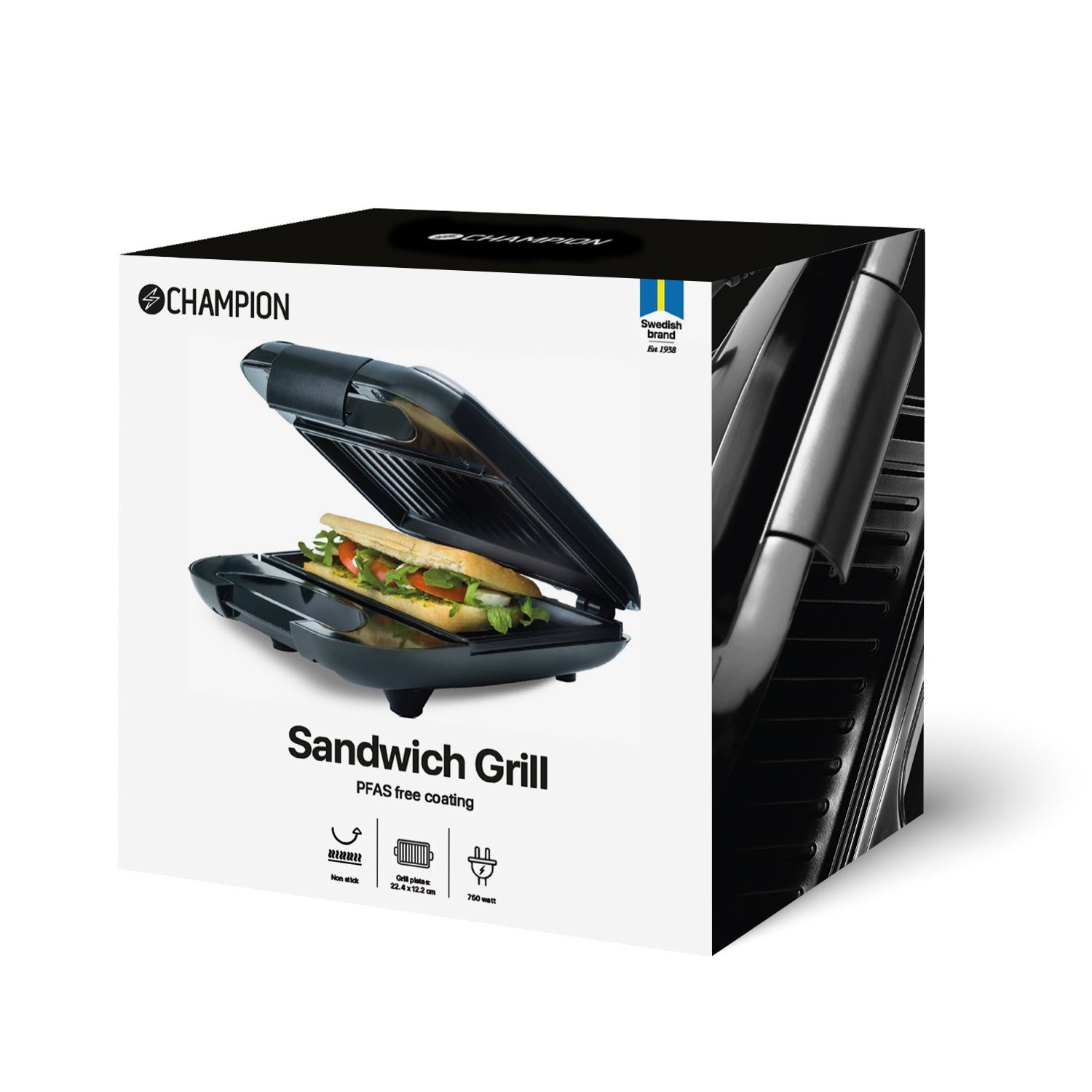 Sandwich Grill, Non-Stick, 22x12cm, 750W, Black