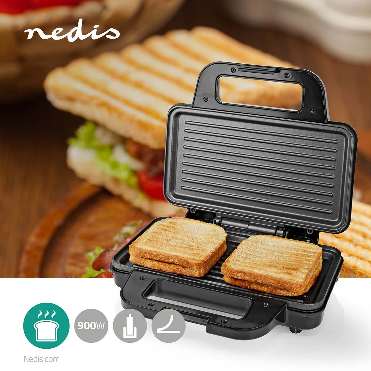 Sandwich grill | 900 W | 26.8 x 14.5 cm | Automatic temperature control | Aluminum / Plastic