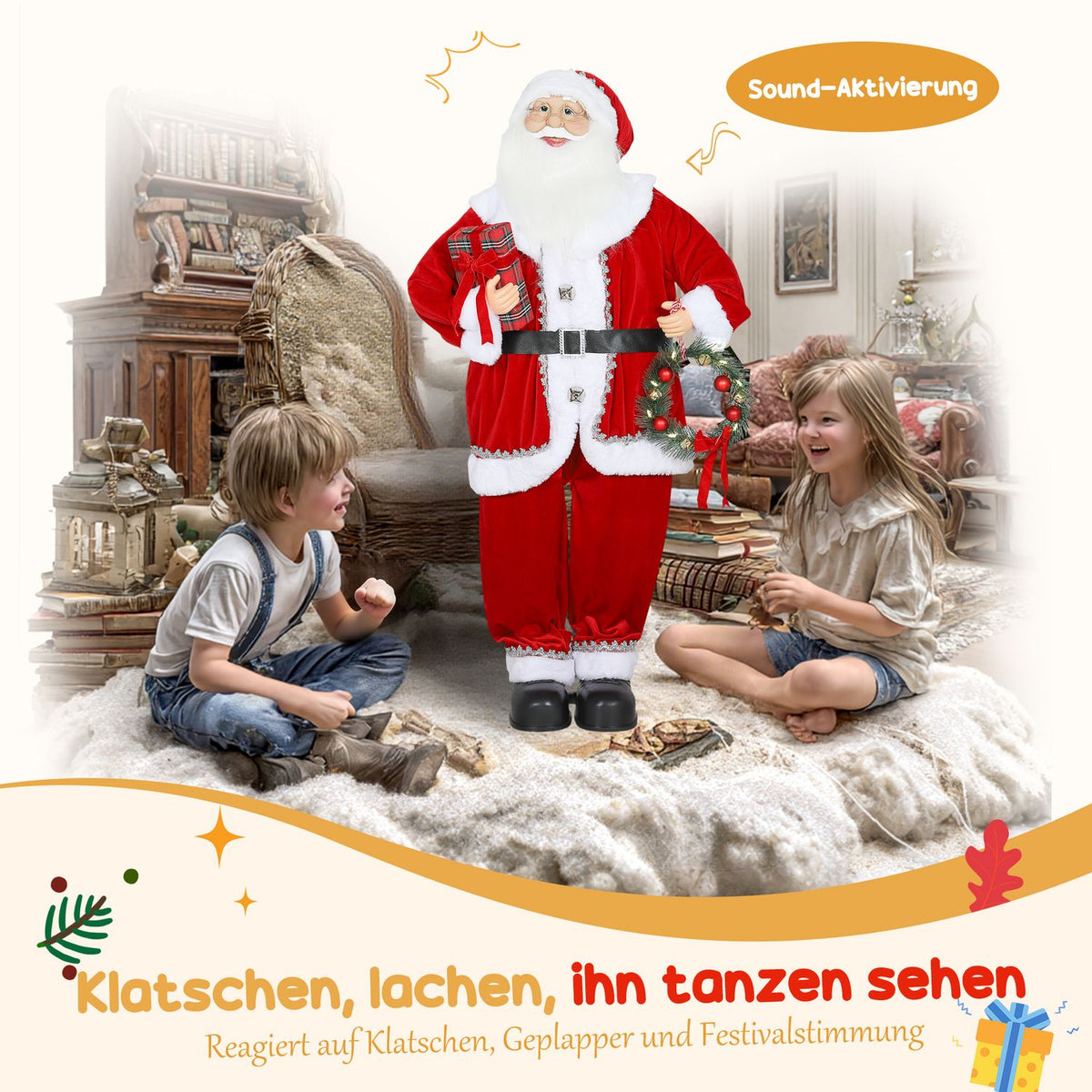 Santa Claus Christmas Decoration, 120cm, Sound-Activated