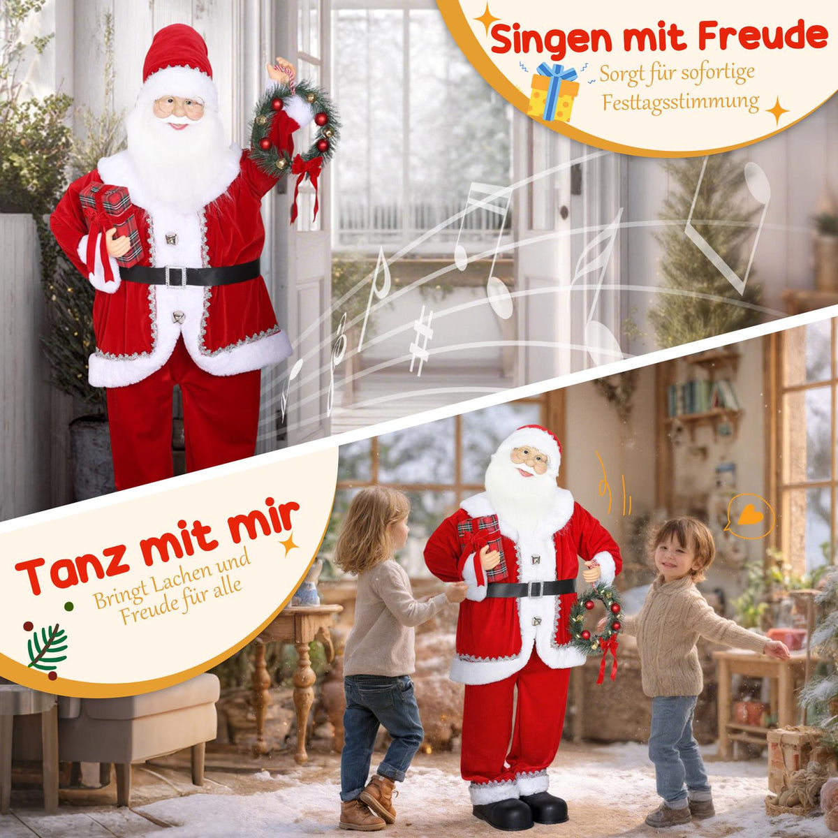 Santa Claus Christmas Decoration, 120cm, Sound-Activated